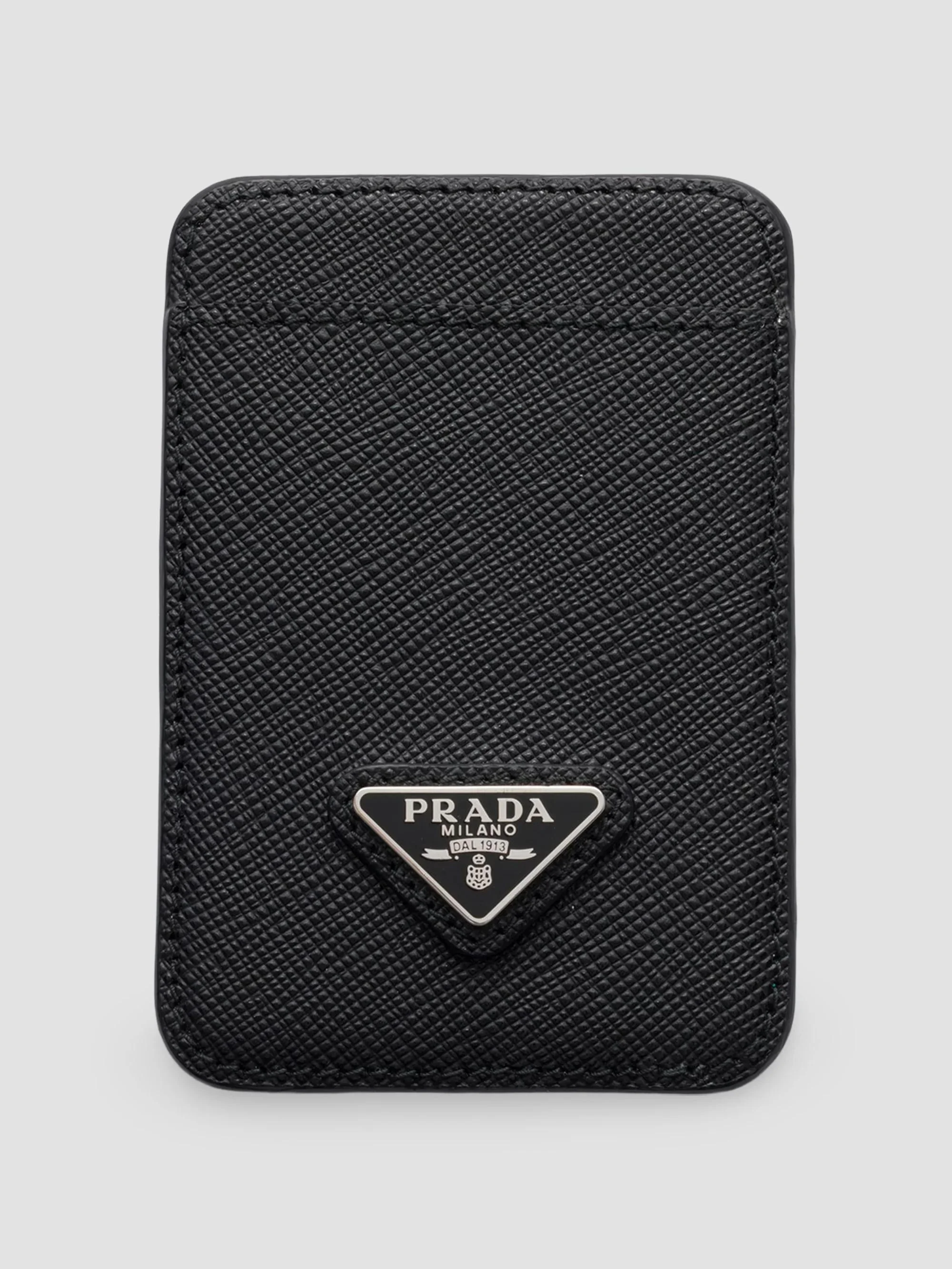 Men's Saffiano Leather Card Holder - Black - 1