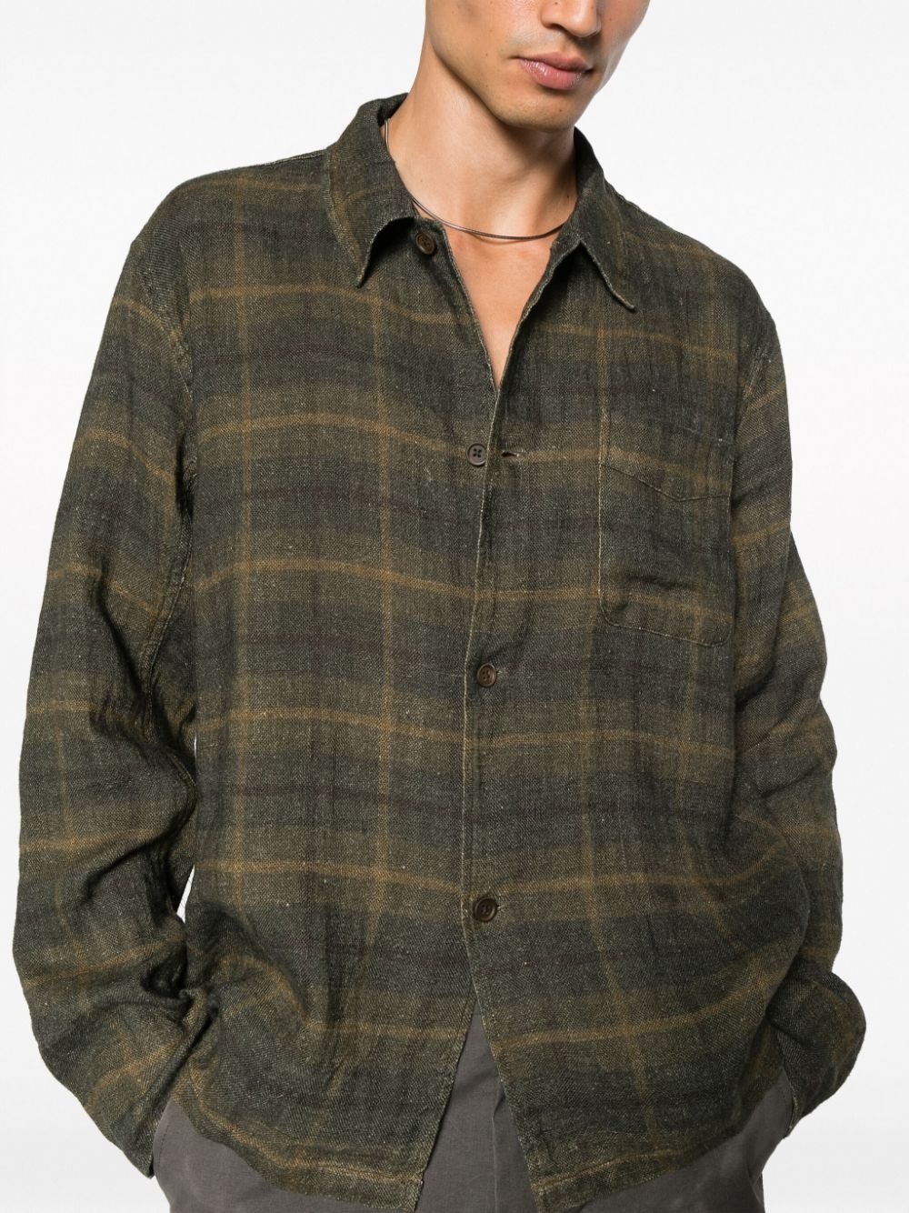 Boxy plaid linen shirt - 5