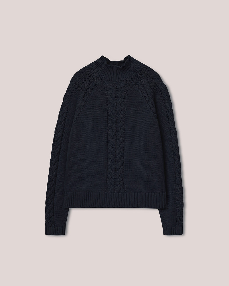 SAUL - Cotton-cable oversized crew-neck sweater - Navy 1