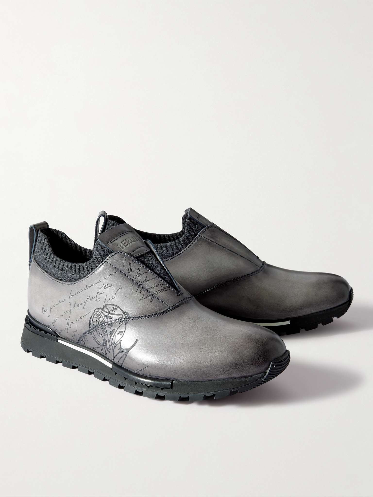 Scritto Cashmere-Trimmed Venezia Leather Slip-On Sneakers - 4