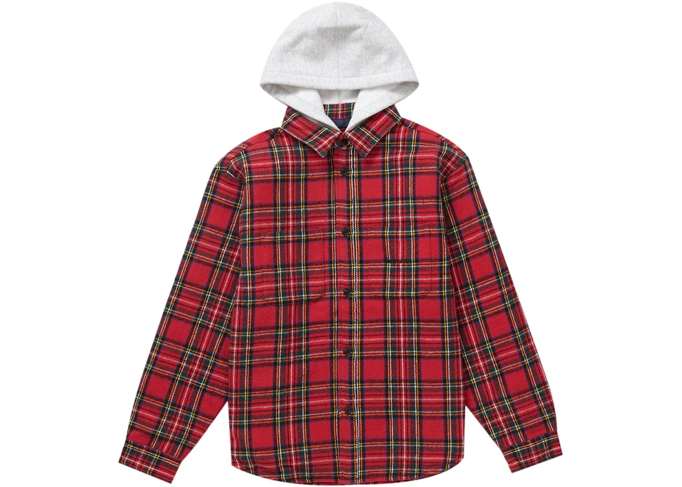 Supreme Tartan Flannel Hooded Shirt Red - 1
