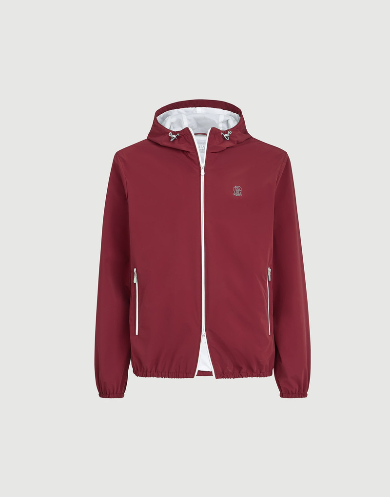 Bonded nylon hooded outerwear jacket with logo 1