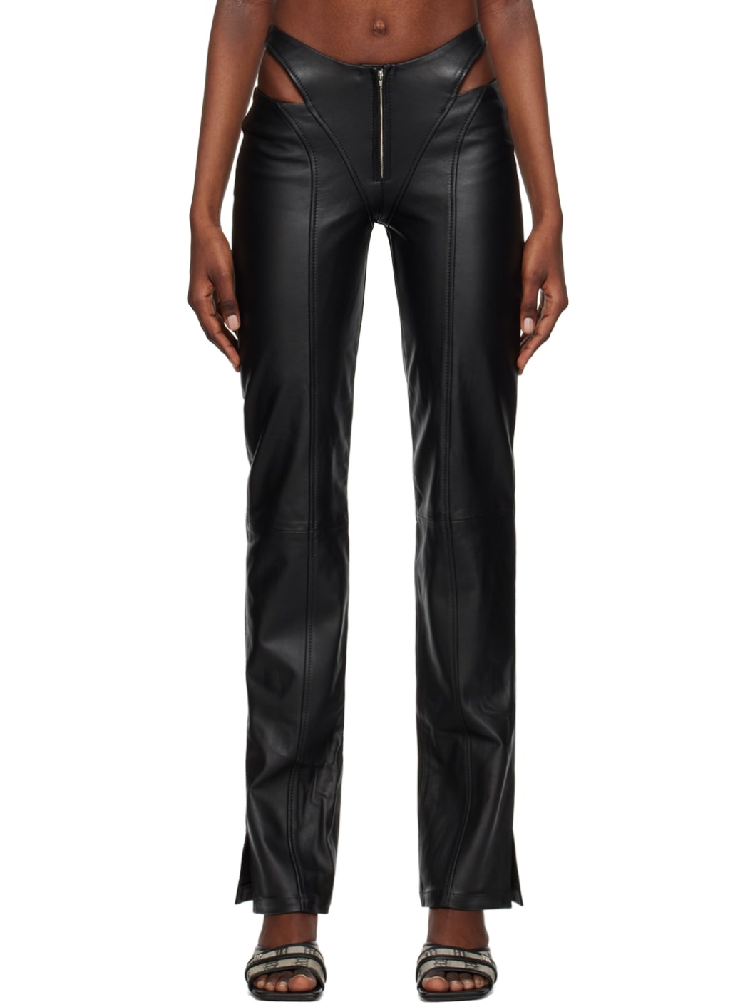 Black Cut Out Leather Trousers - 1