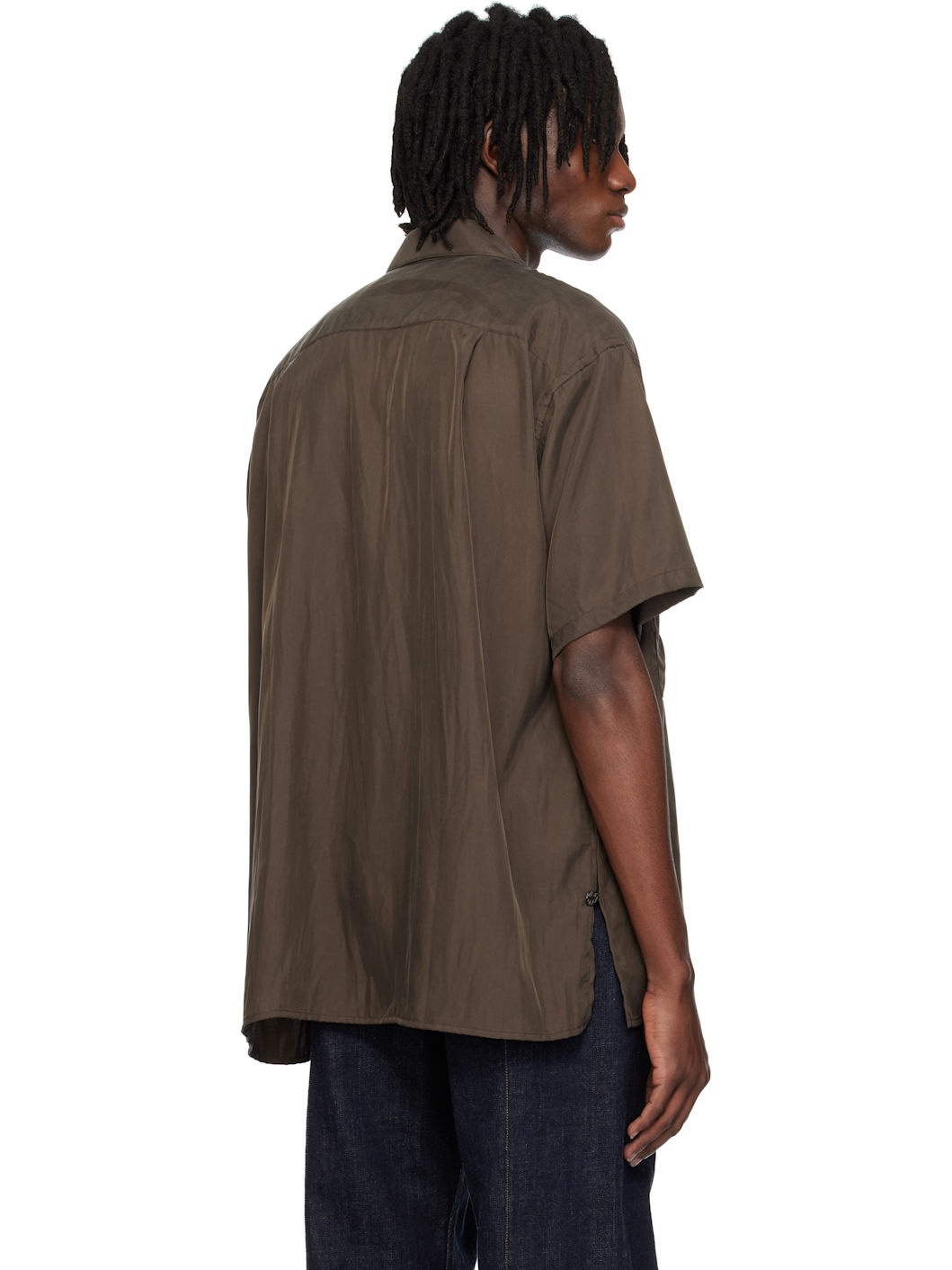 Brown Chambray Open Collar Shirt - 3