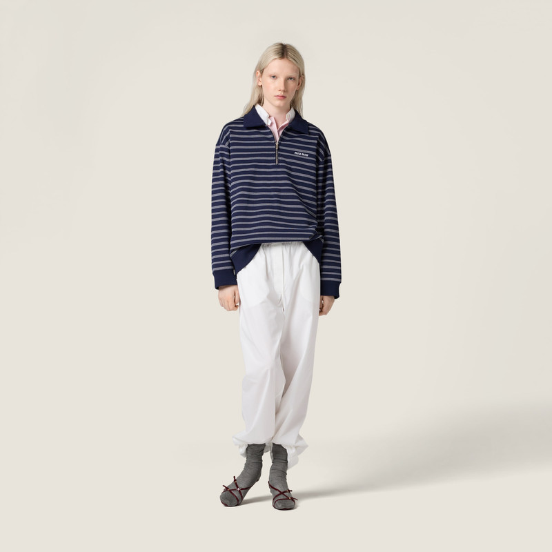 Miu Miu Striped zipper polo shirt outlook