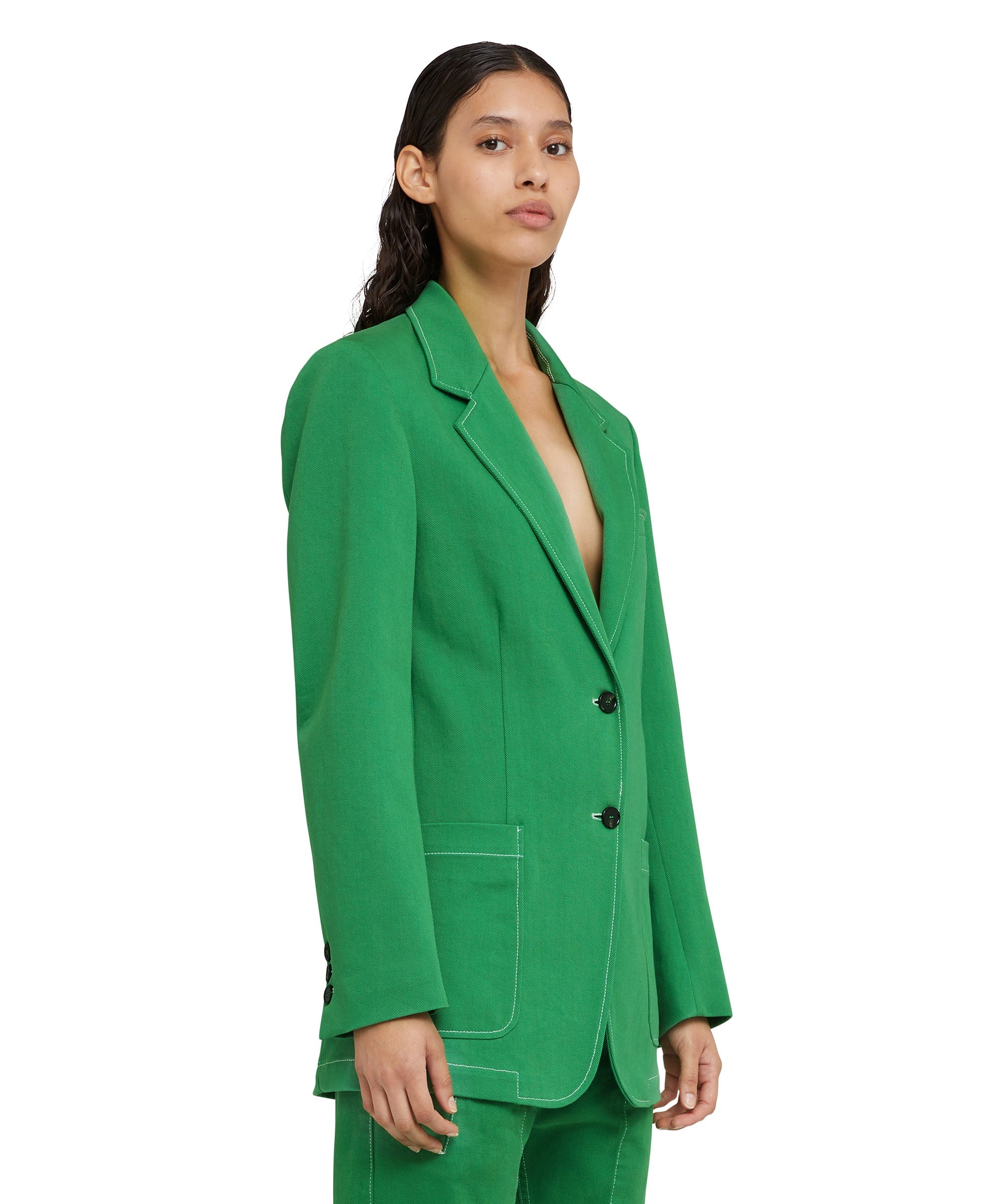 Denim single-breasted blazer with contrasting stitching - 5