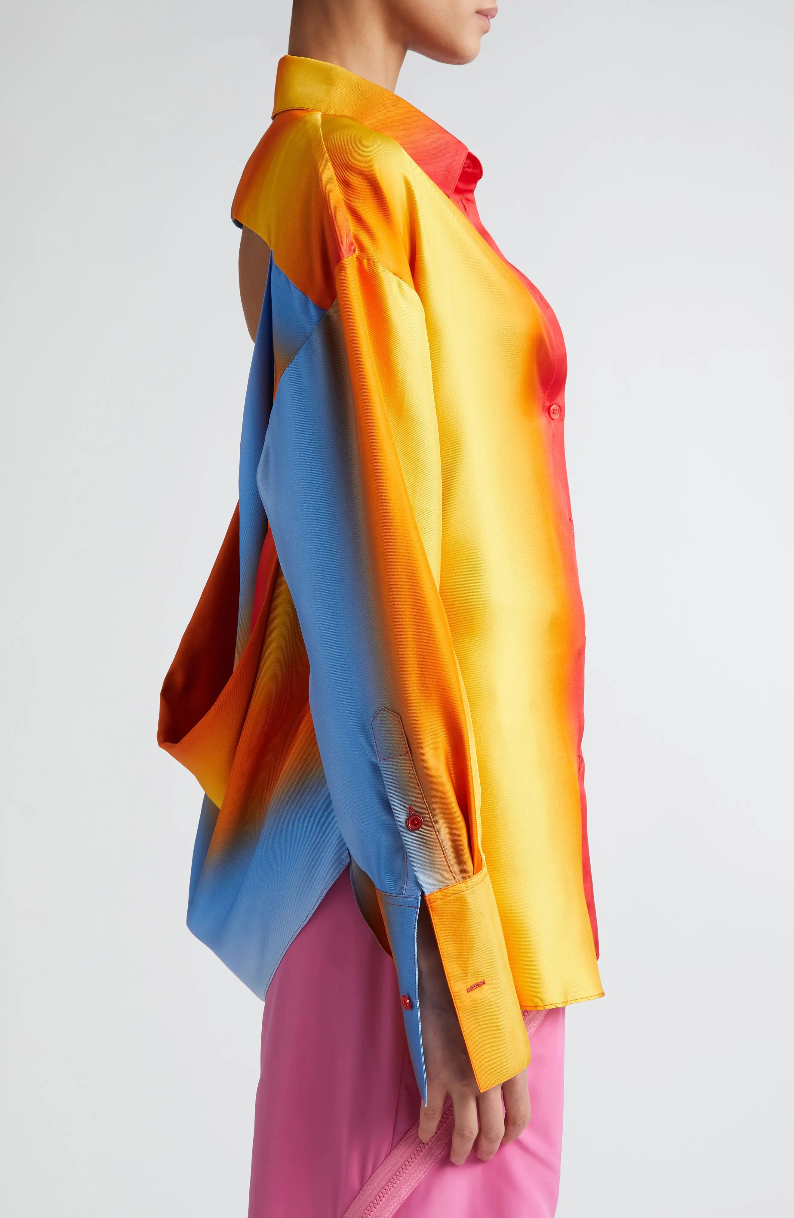 Rainbow Blur Cowl Back Silk Shirt - 4