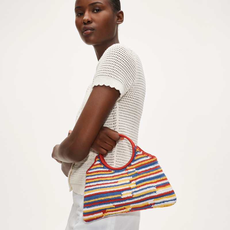 Handcrocheted top-handle bag in stripe 3