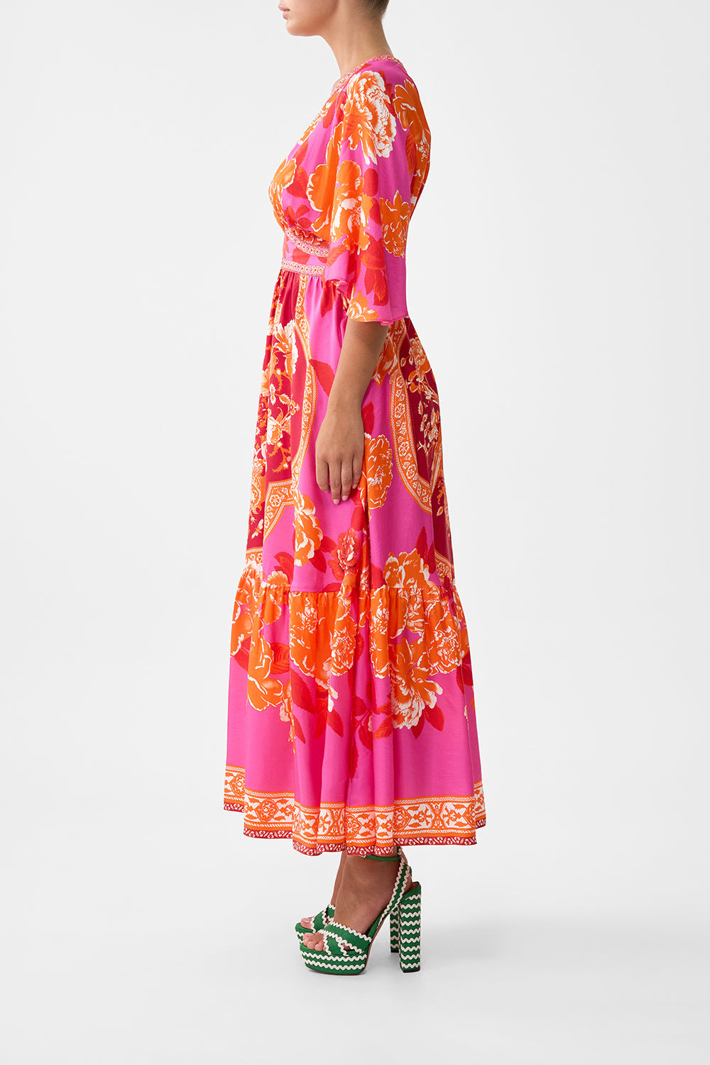 WAISTED DRESS WITH HEM RUFFLE - 4
