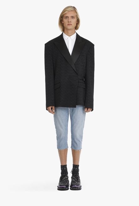 Asymmetrical black crepe blazer with Balmain monogram - 4