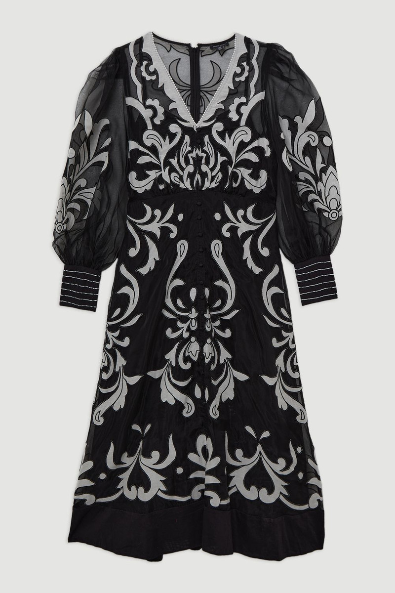 Applique Organdie Buttoned Woven Maxi Dress 4