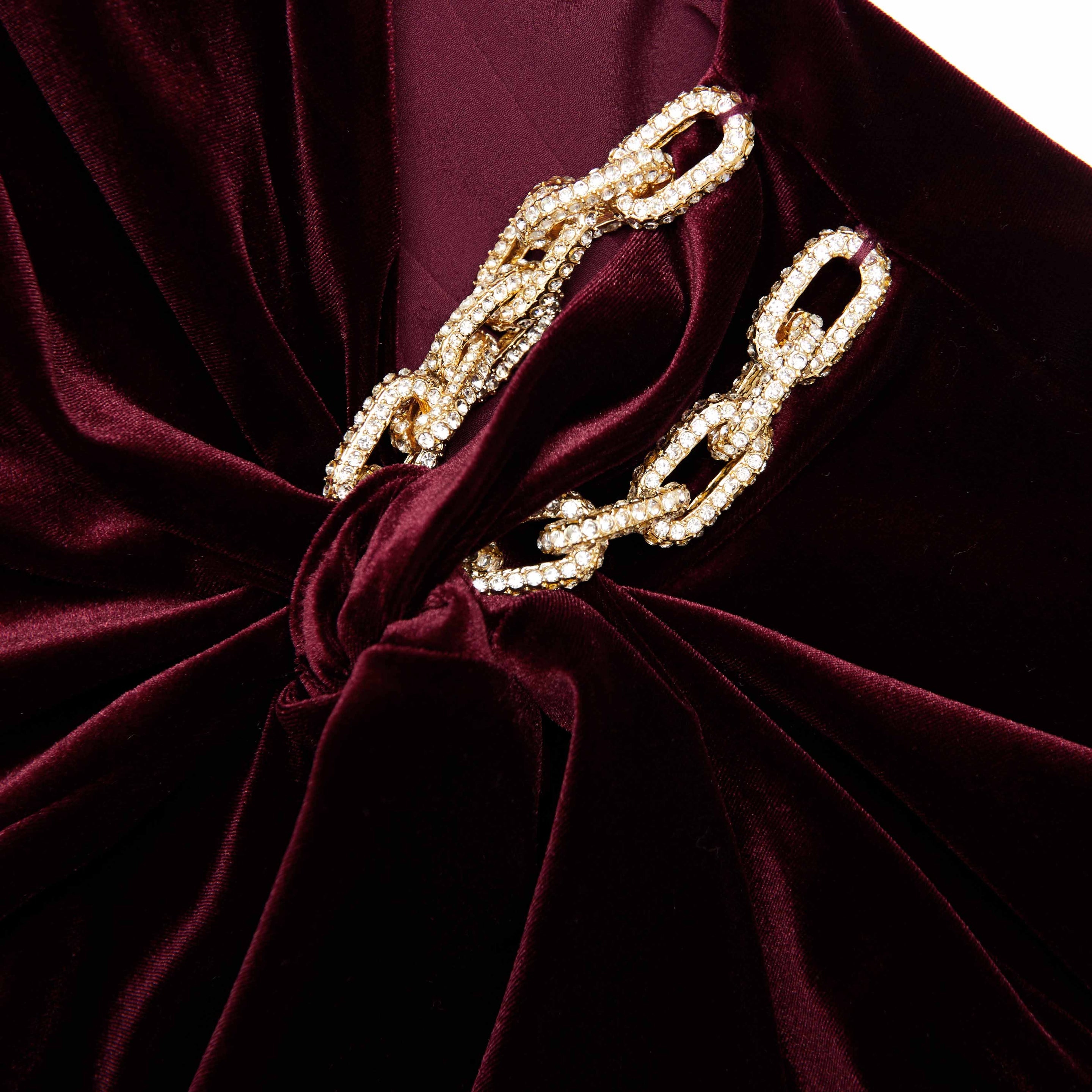 Burgundy Velvet Embellished Mini Dress - 5