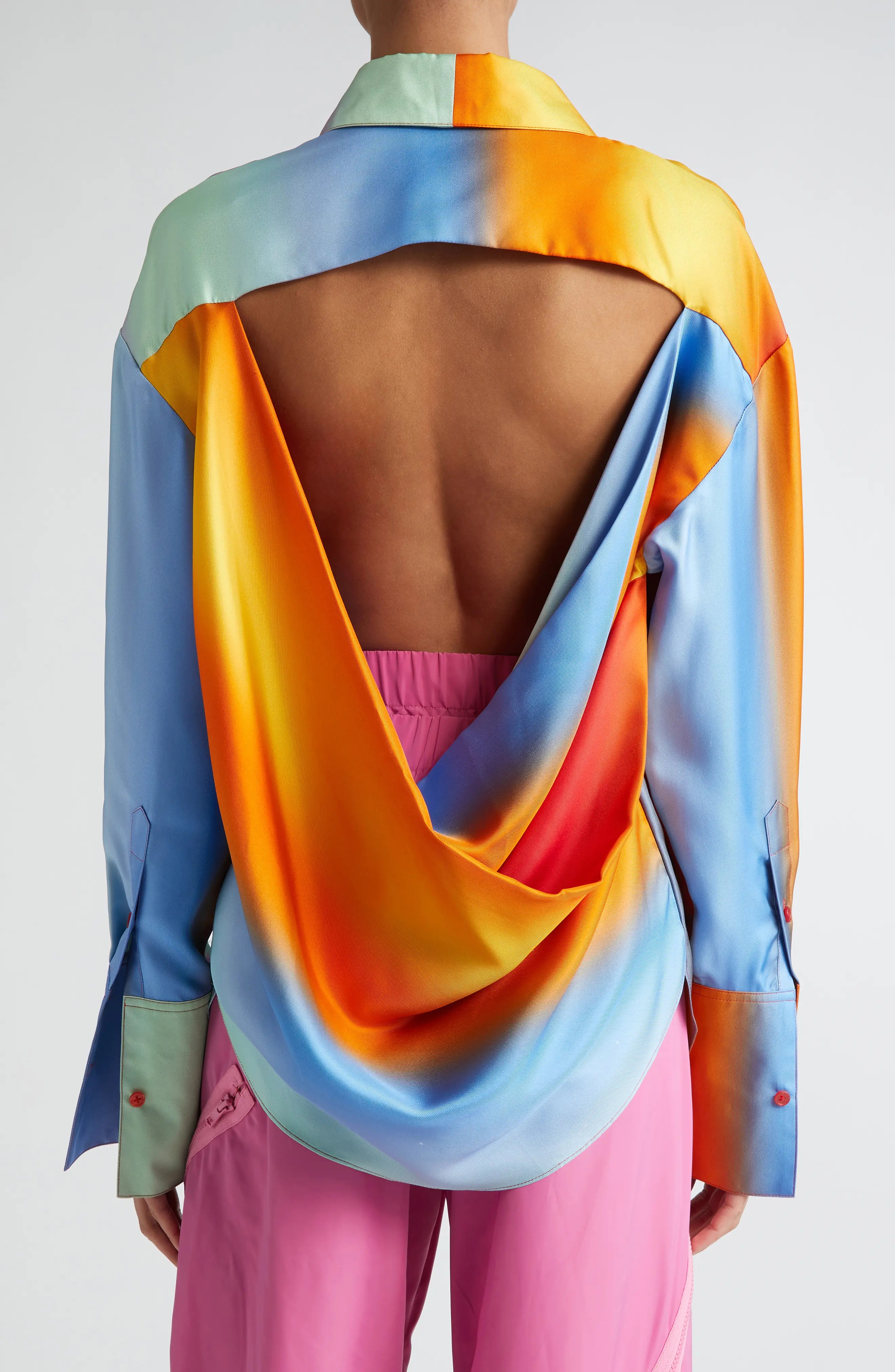 Rainbow Blur Cowl Back Silk Shirt - 3