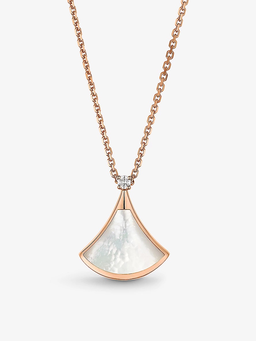 Divas’ Dream 18ct rose-gold, 0.03ct brilliant-cut diamond and mother-of-pearl pendant necklace - 1