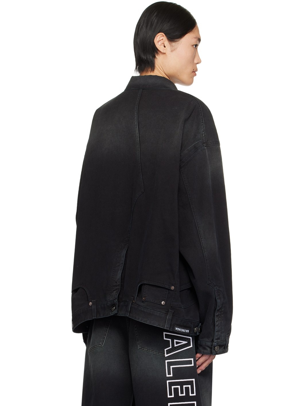 Black Deconstructed Denim Jacket - 3