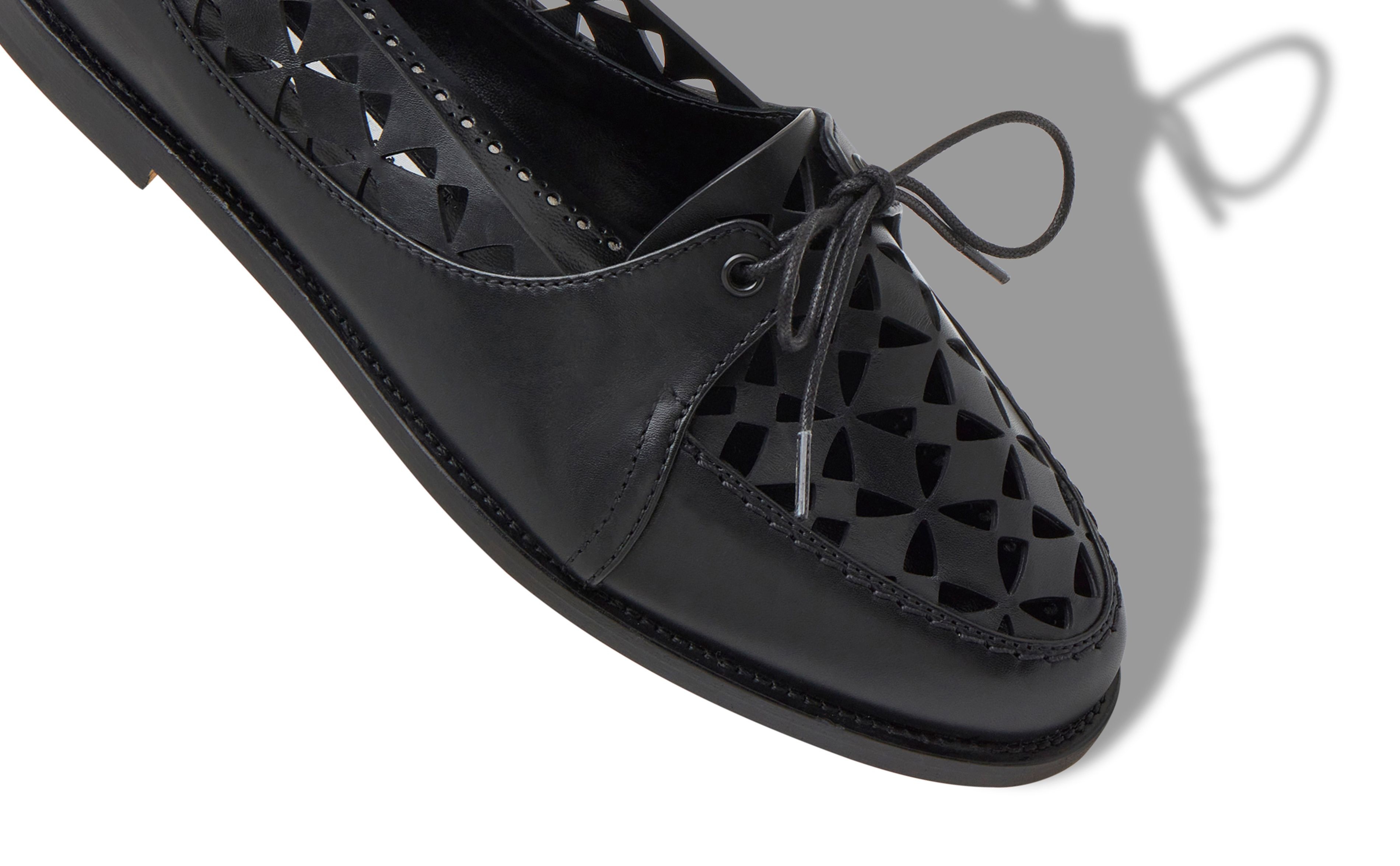 Black Calf Leather Cut Out Loafers - 4