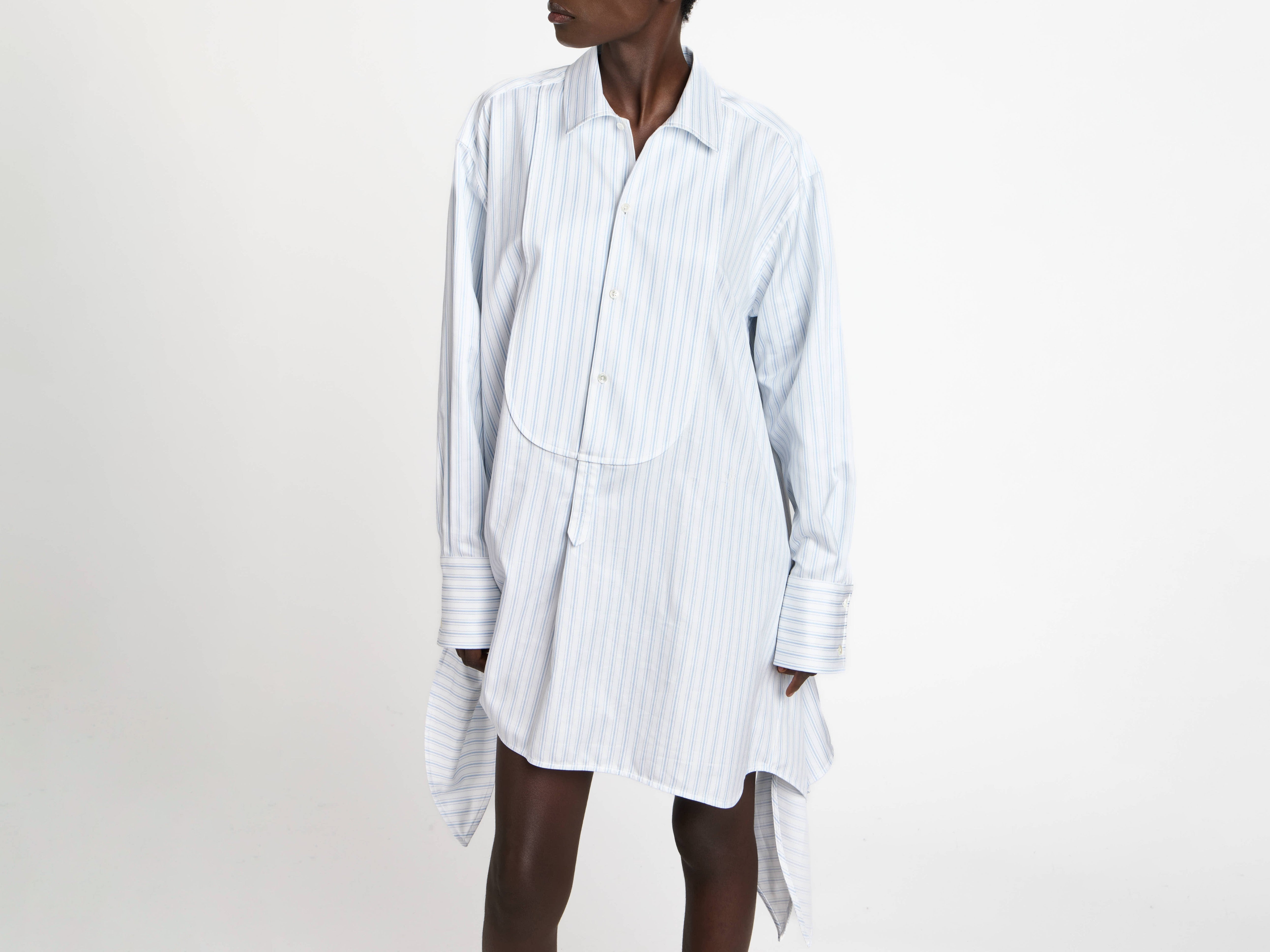 KNOTTED DETAIL SHIRT DRESS IN WHITE & BLUE - 2