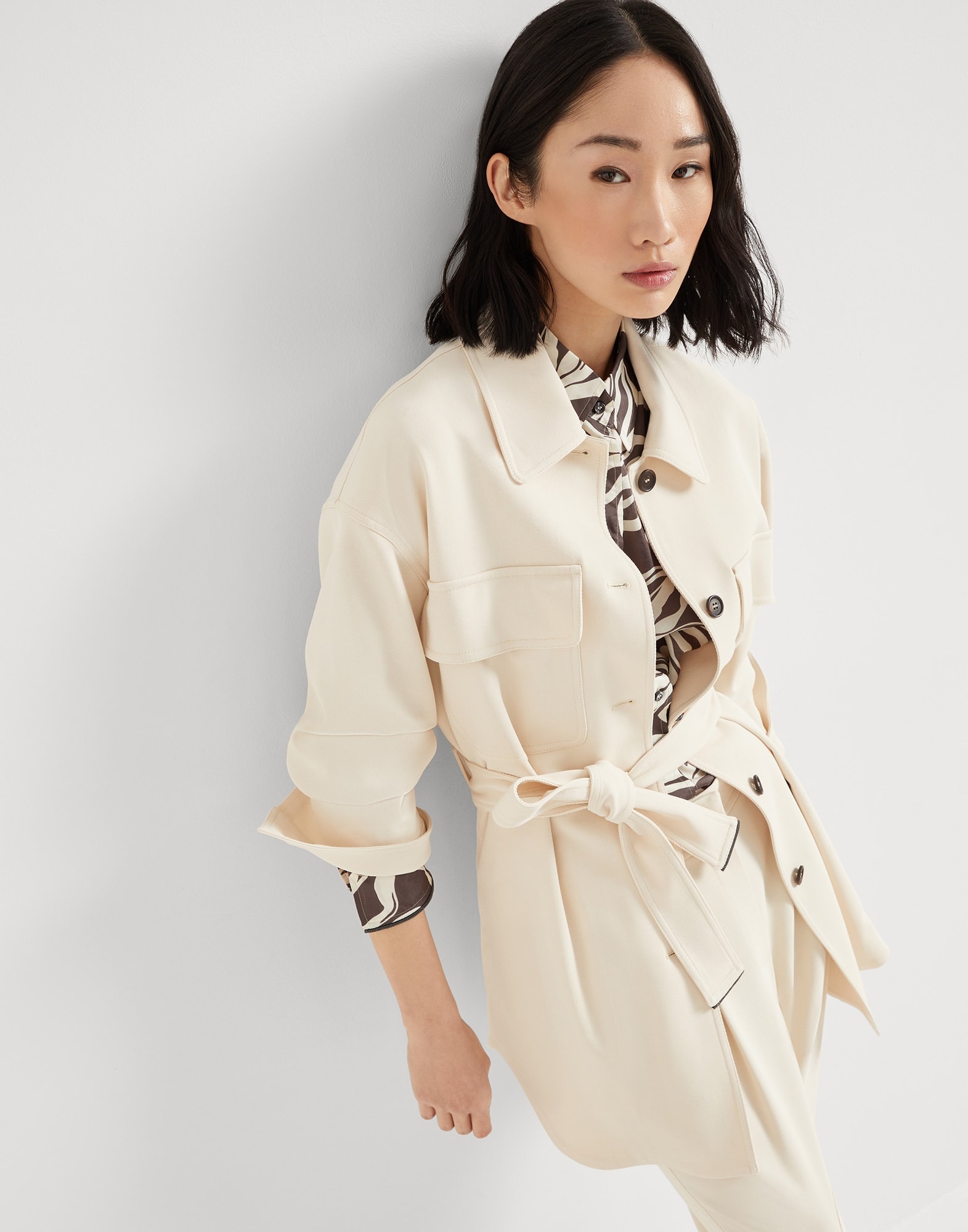 Viscose and wool stretch twill safari blazer with monili - 4
