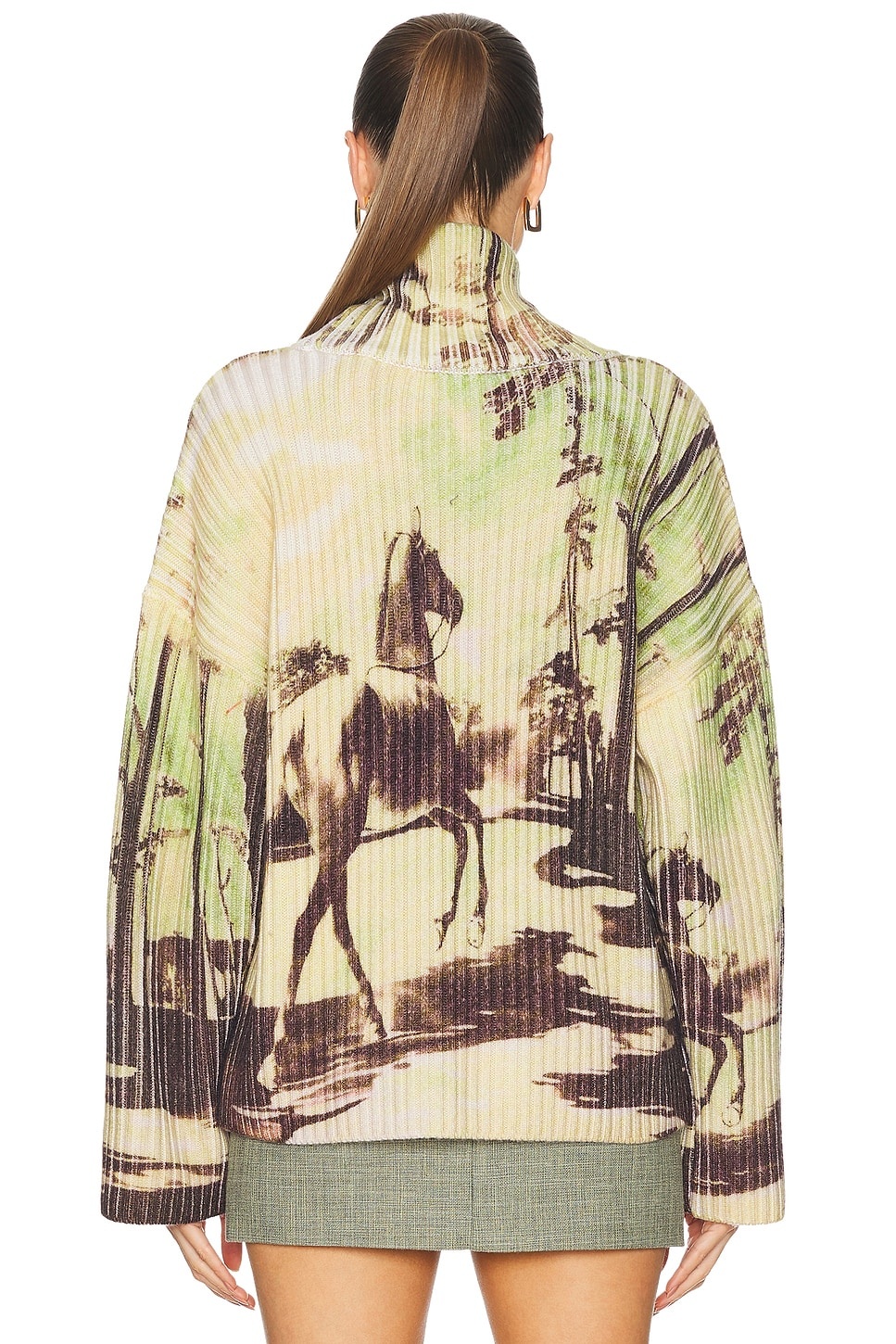 Horse Print Chunky Rib Knit Sweater - 4