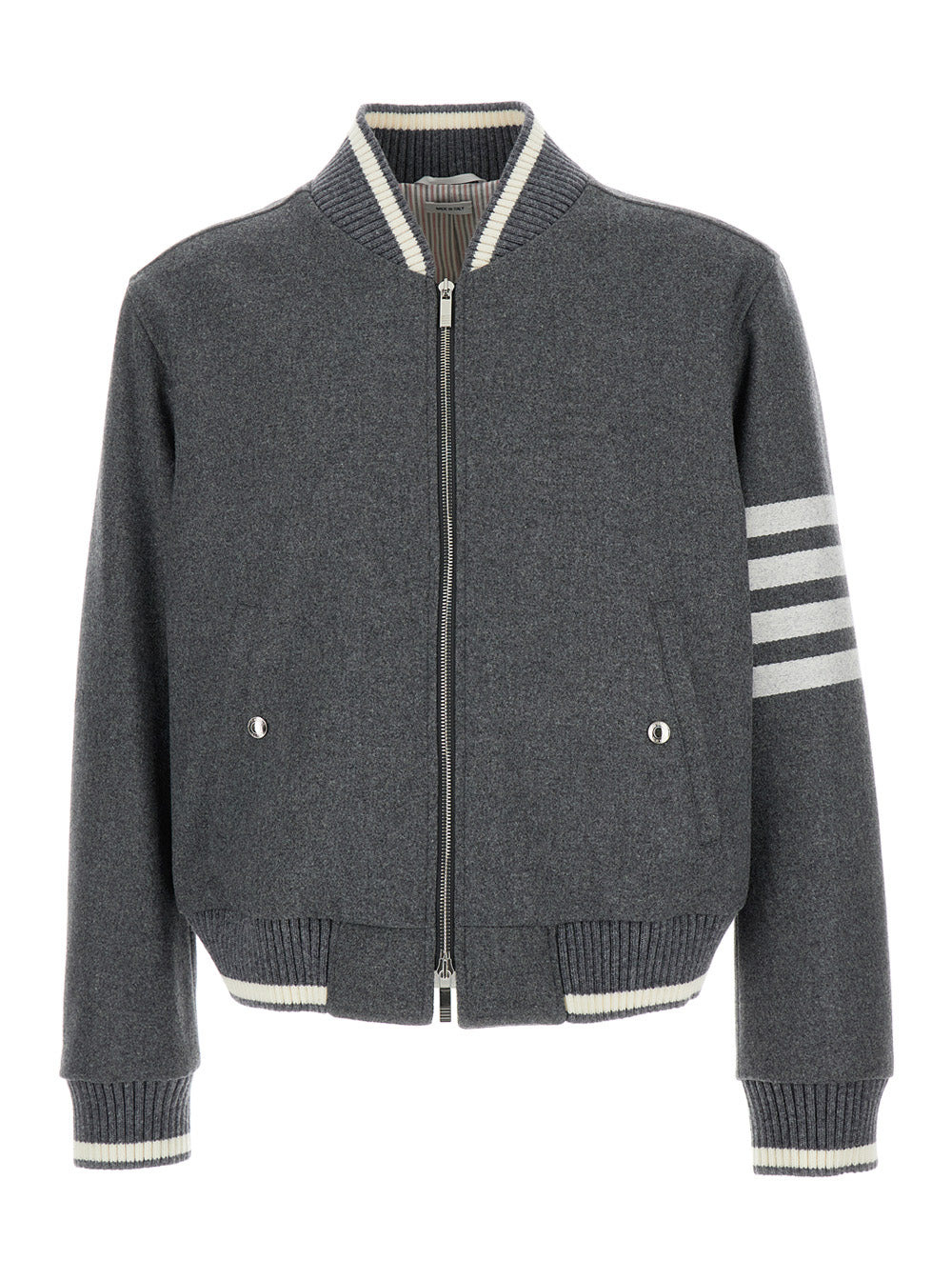 Thom Browne Men Grey Bomber Jacket With Signature 4Bar Stripe In Wool Man - 1