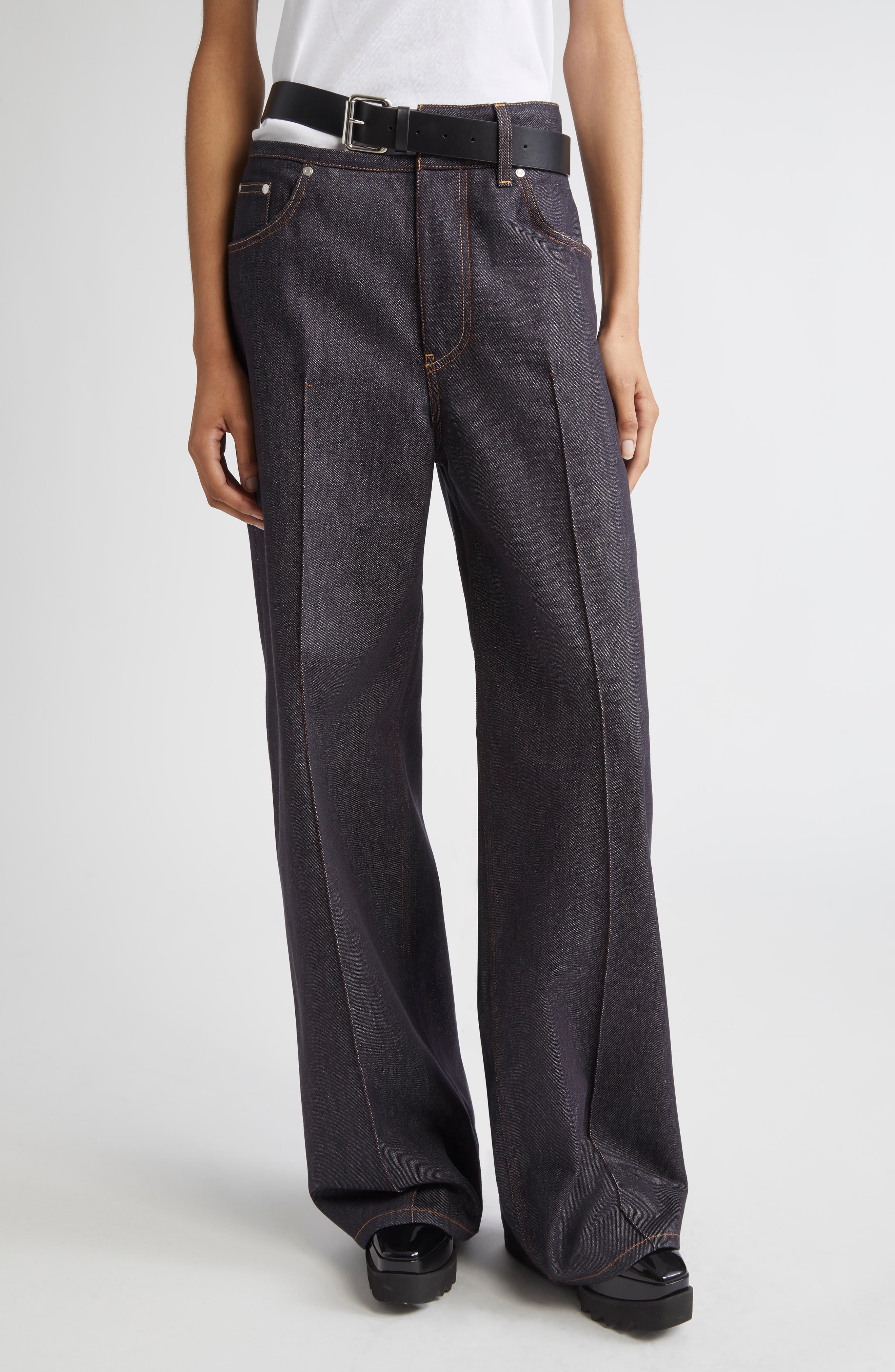 Stella McCartney Belted Raw Denim Straight Leg Jeans in 4123 - 1