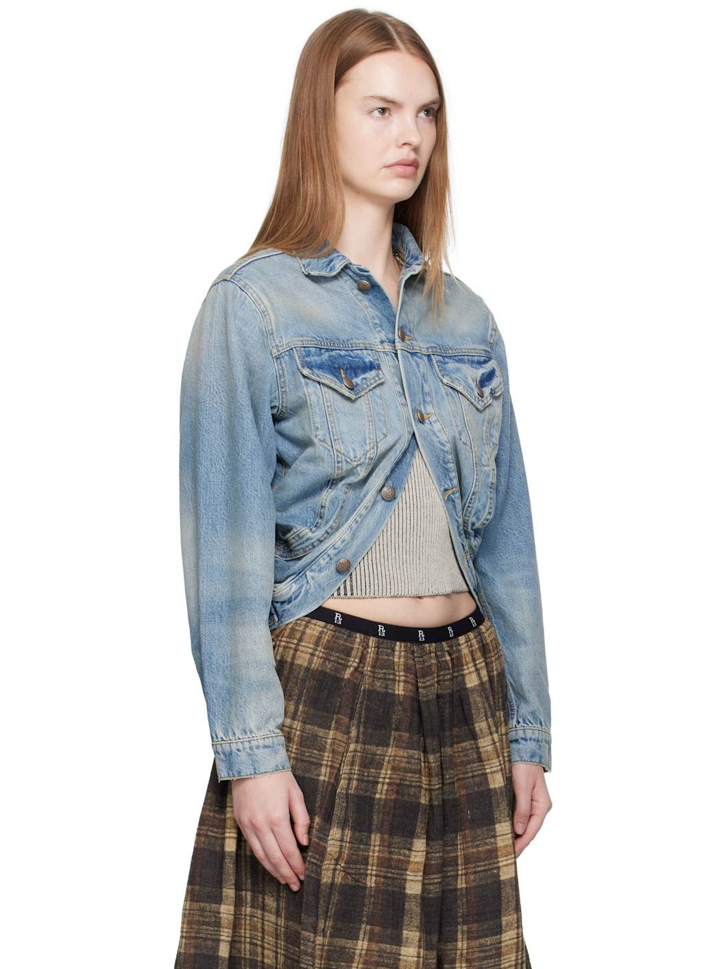 Blue Wrap Around Denim Trucker Jacket - 2