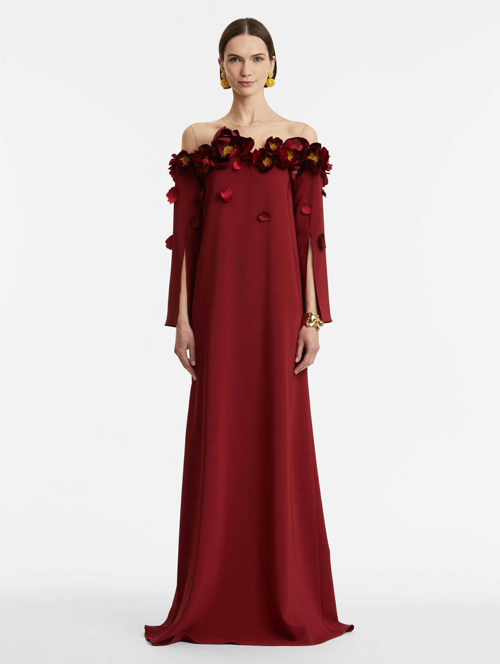 PEONY APPLIQUÉ ILLUSION NECK CAFTAN - 2