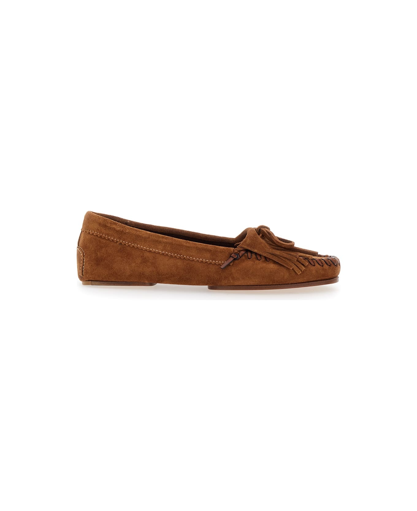 'indiana' Brown Loafers With Fringes In Suede Woman - 1