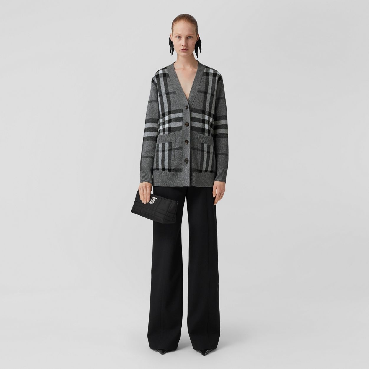 Check Wool Cashmere Jacquard Oversized Cardigan - 7