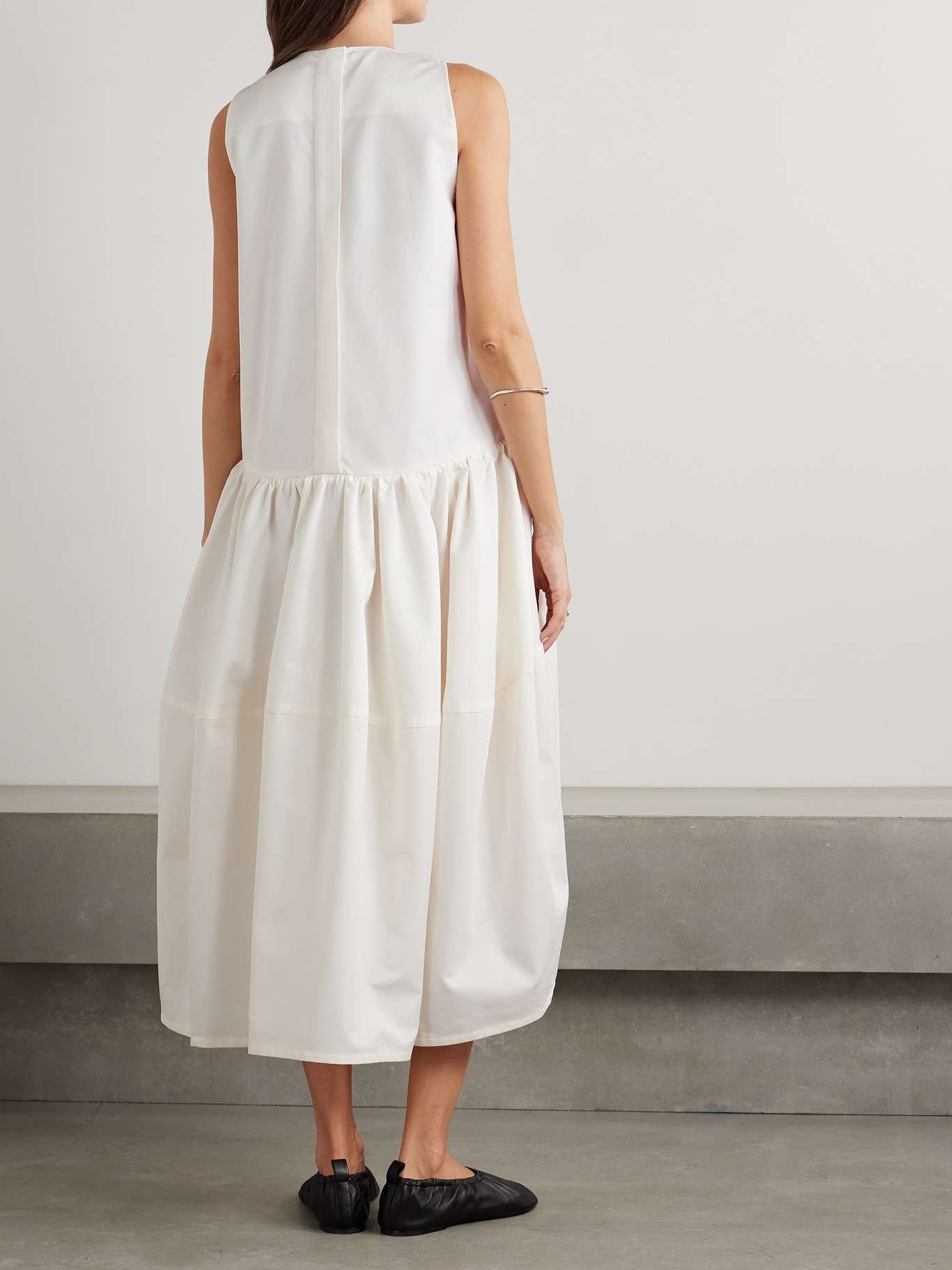 【Jil Sander】 Gatheredミディドレス Jil Sander Gathered pleated cotton and silk-blend poplin