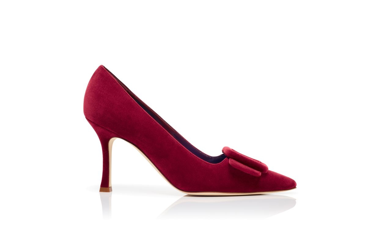 Red Velvet Buckle Detail Pumps - 1