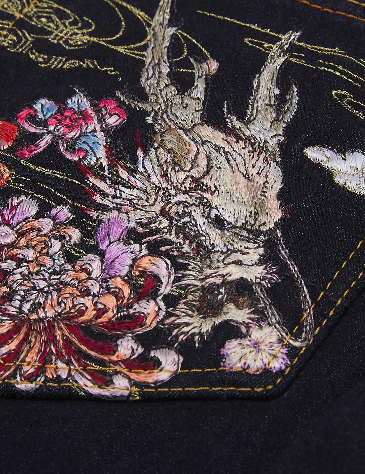 DRAGON HEAD AND SEAGULL EMBROIDERED SKINNY JEANS - 7