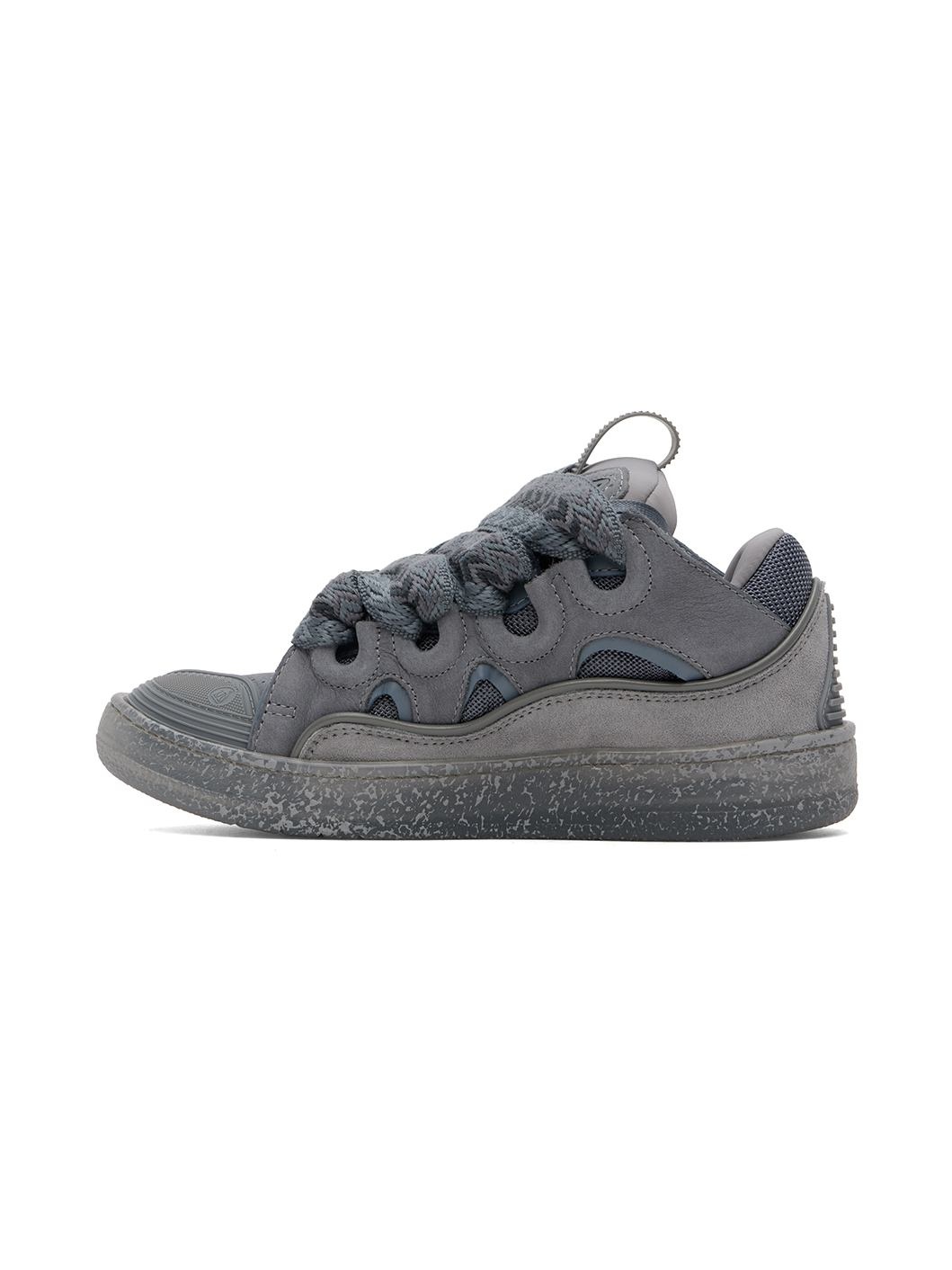 Gray Leather Curb Sneakers - 3