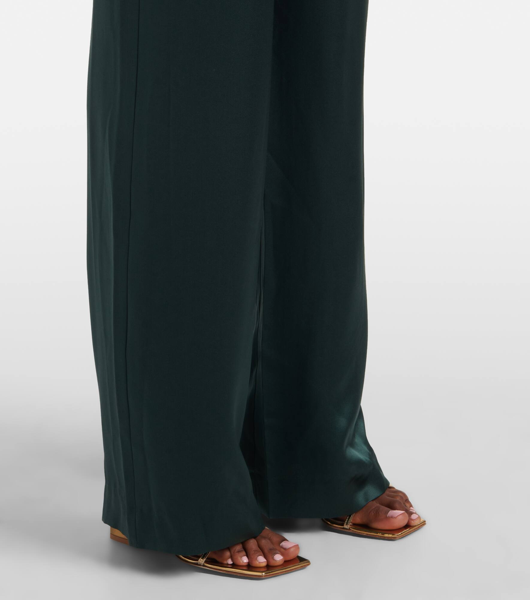 Pleated silk charmeuse wide-leg pants - 5
