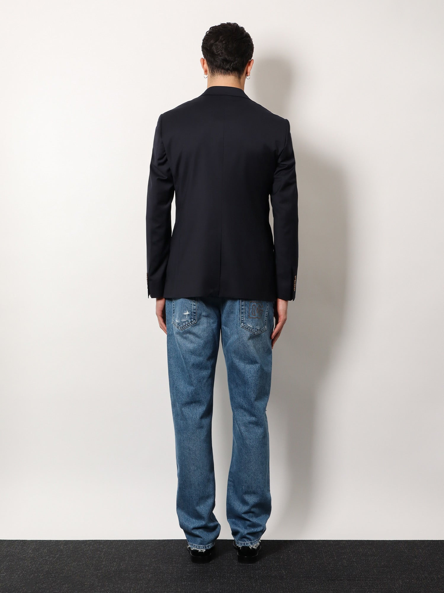 Dolce & Gabbana Stretch Virgin Wool Blazer With Frontal Logo Patch - 3