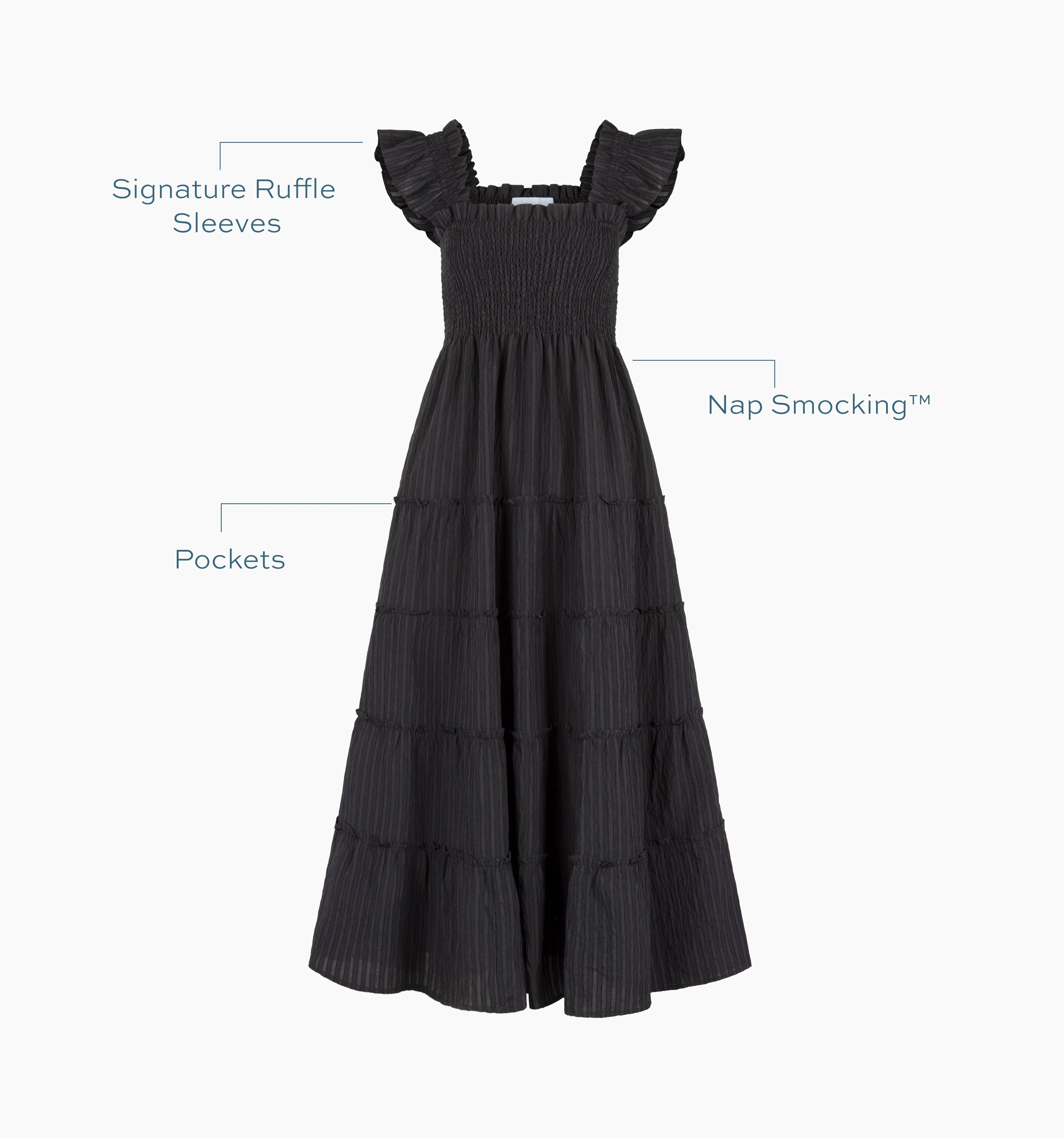 The Ellie Maxi Nap Dress - Black Tonal Seersucker - 1
