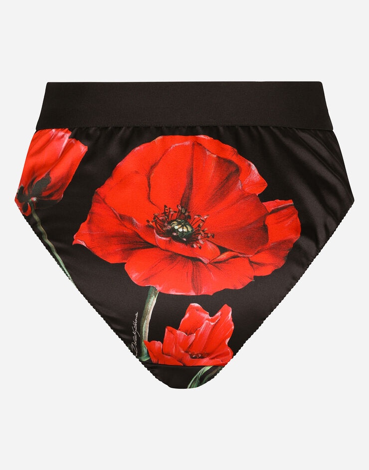 High-waisted satin briefs with poppy print - 3