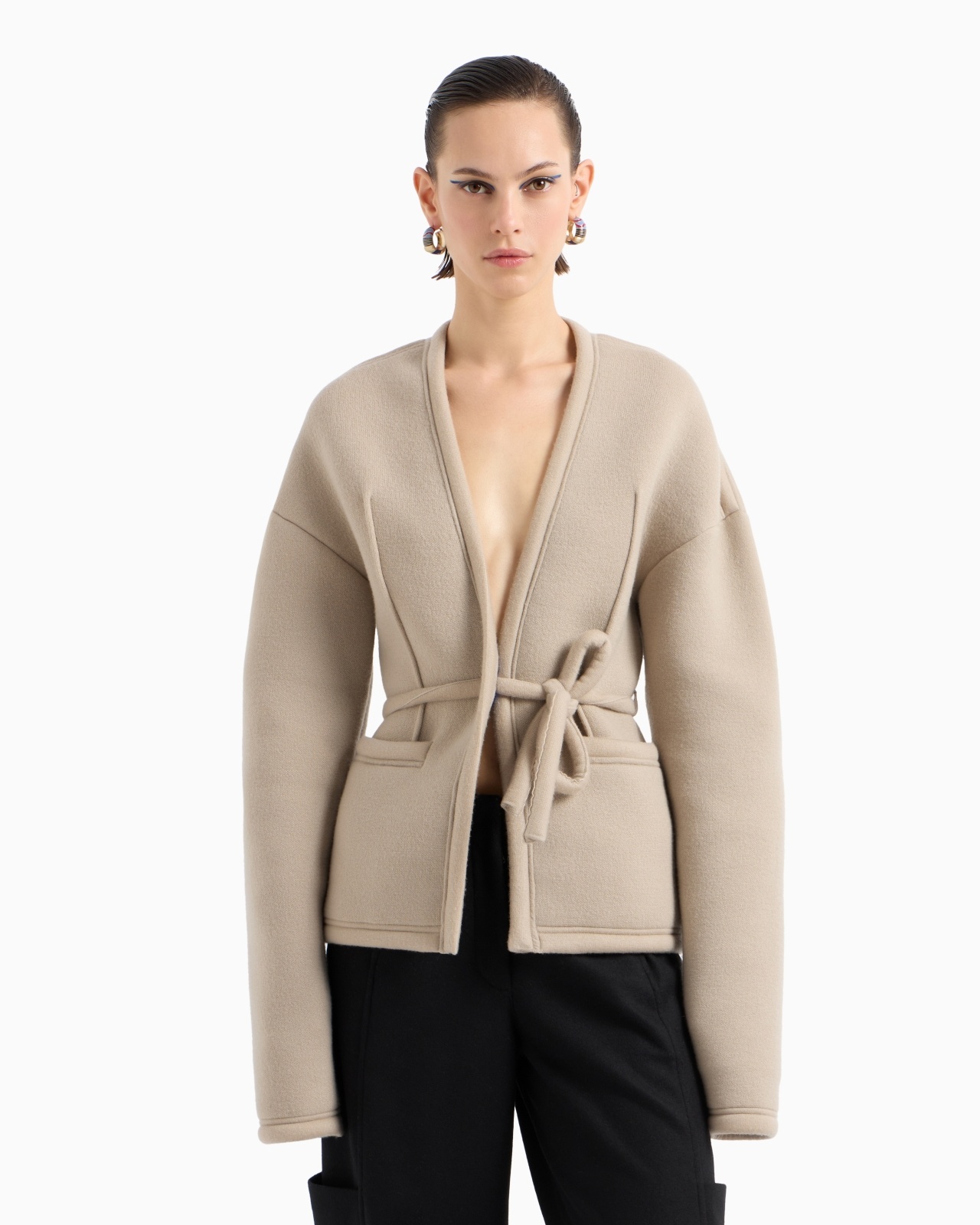 SINGLE-BREASTED JACKET IN VISCOSE AND CASHMERE JERSEY - 4
