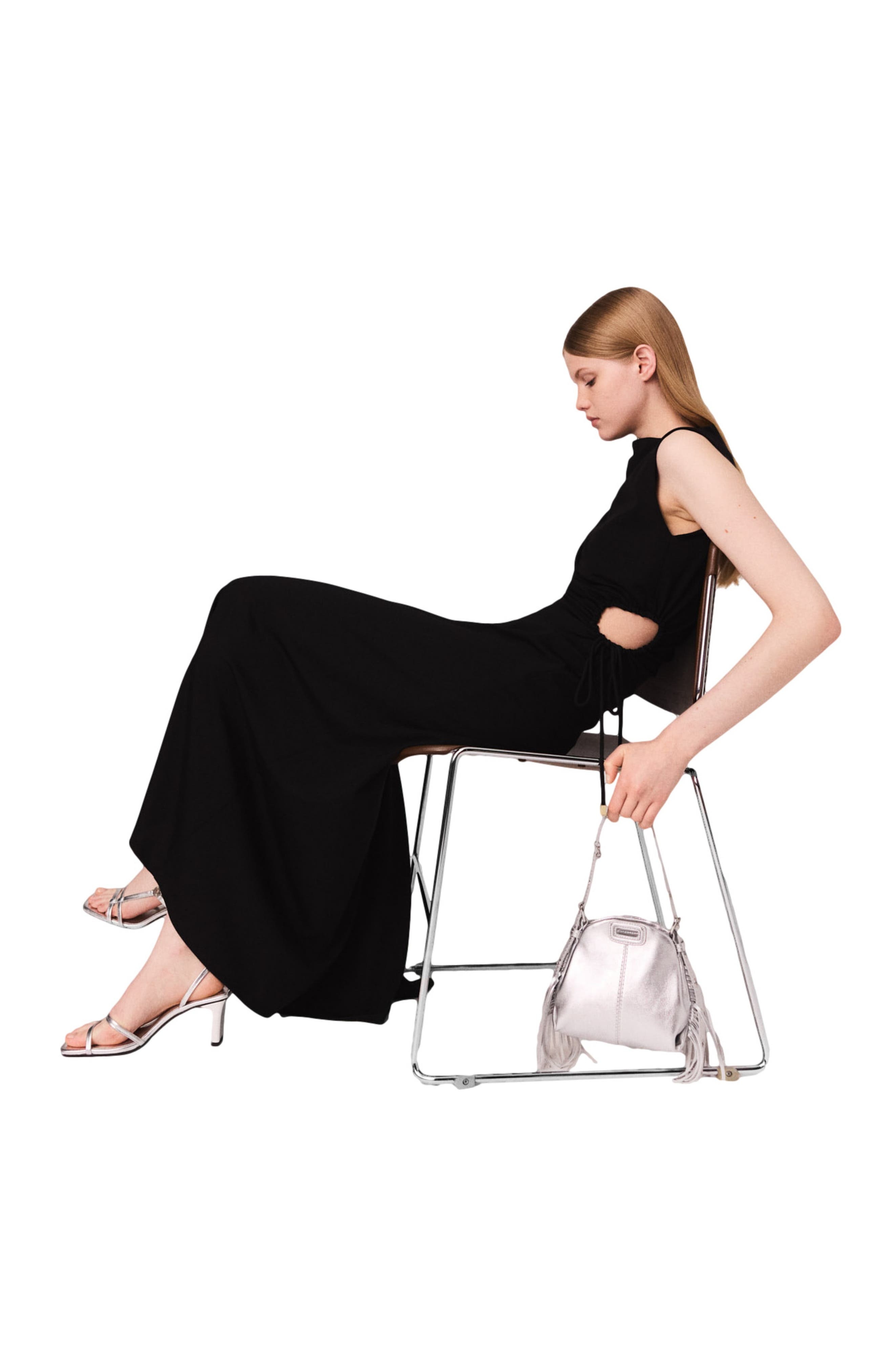 maje Cutout waist maxi dress in Black at Nordstrom - 7