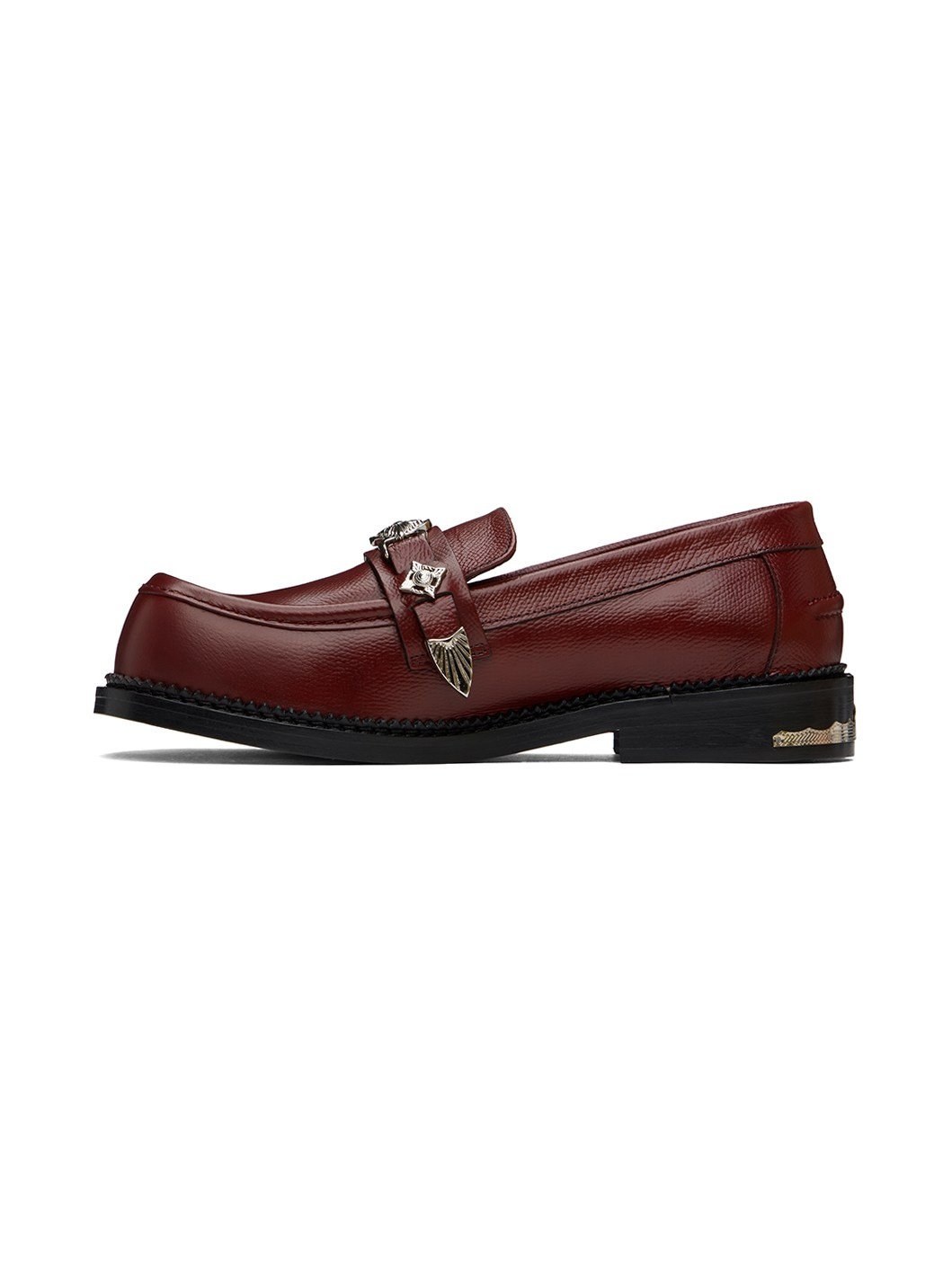 Burgundy Grained Leather Loafers - 3