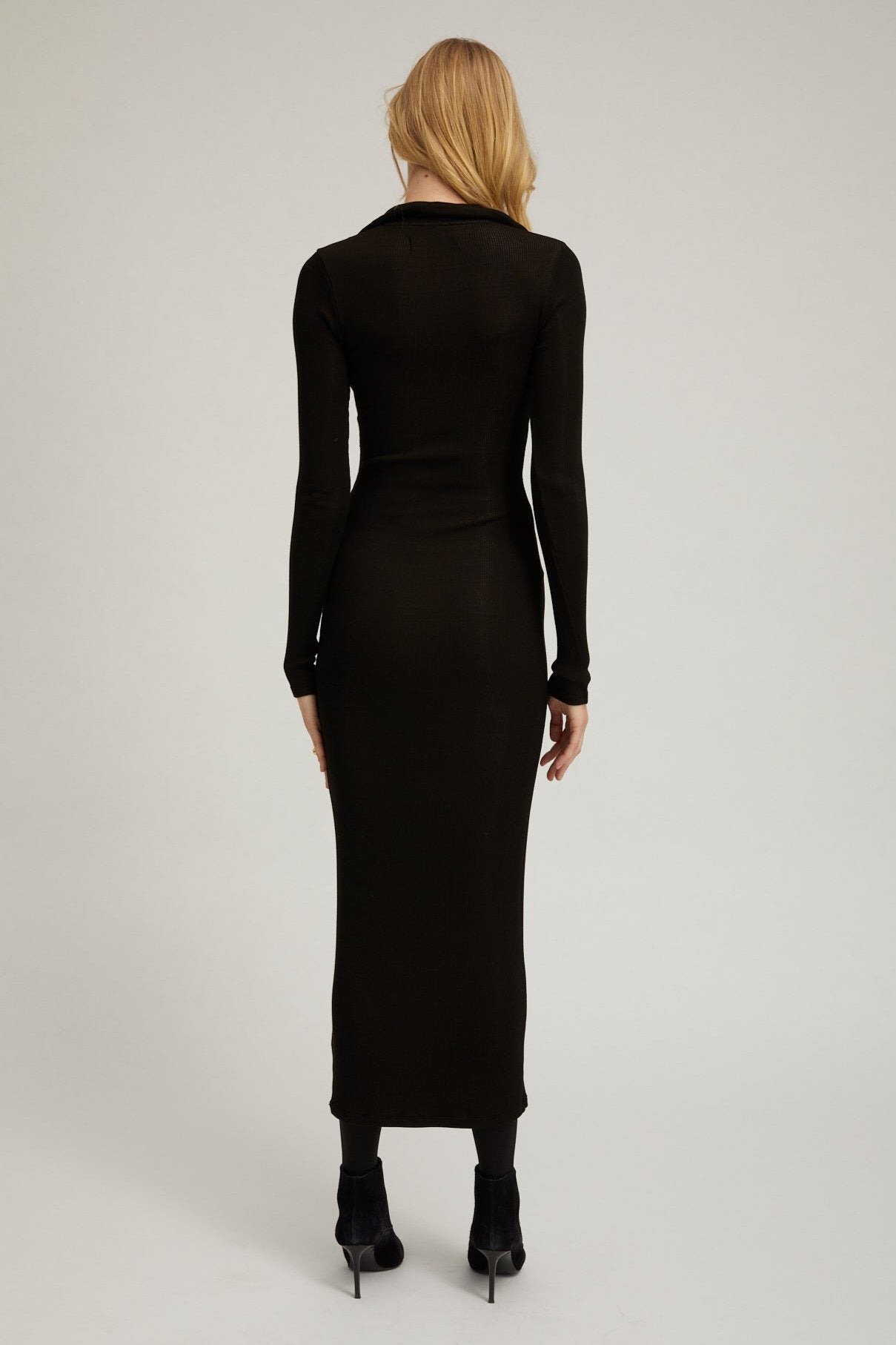 BLACK RIB LONG SLEEVE POLO MAXI DRESS - 4