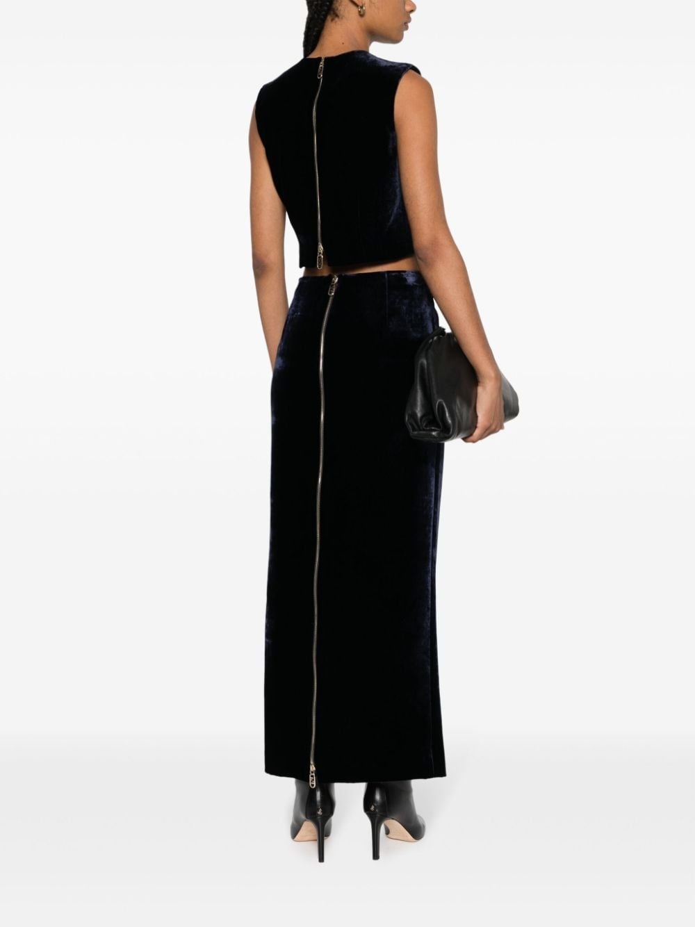 zip-embellished velvet maxi skirt - 2