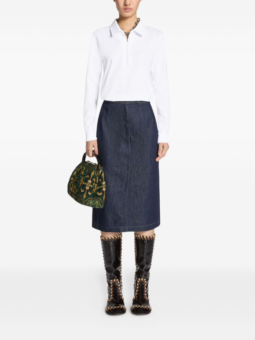 denim pleated-detail midi skirt - 2