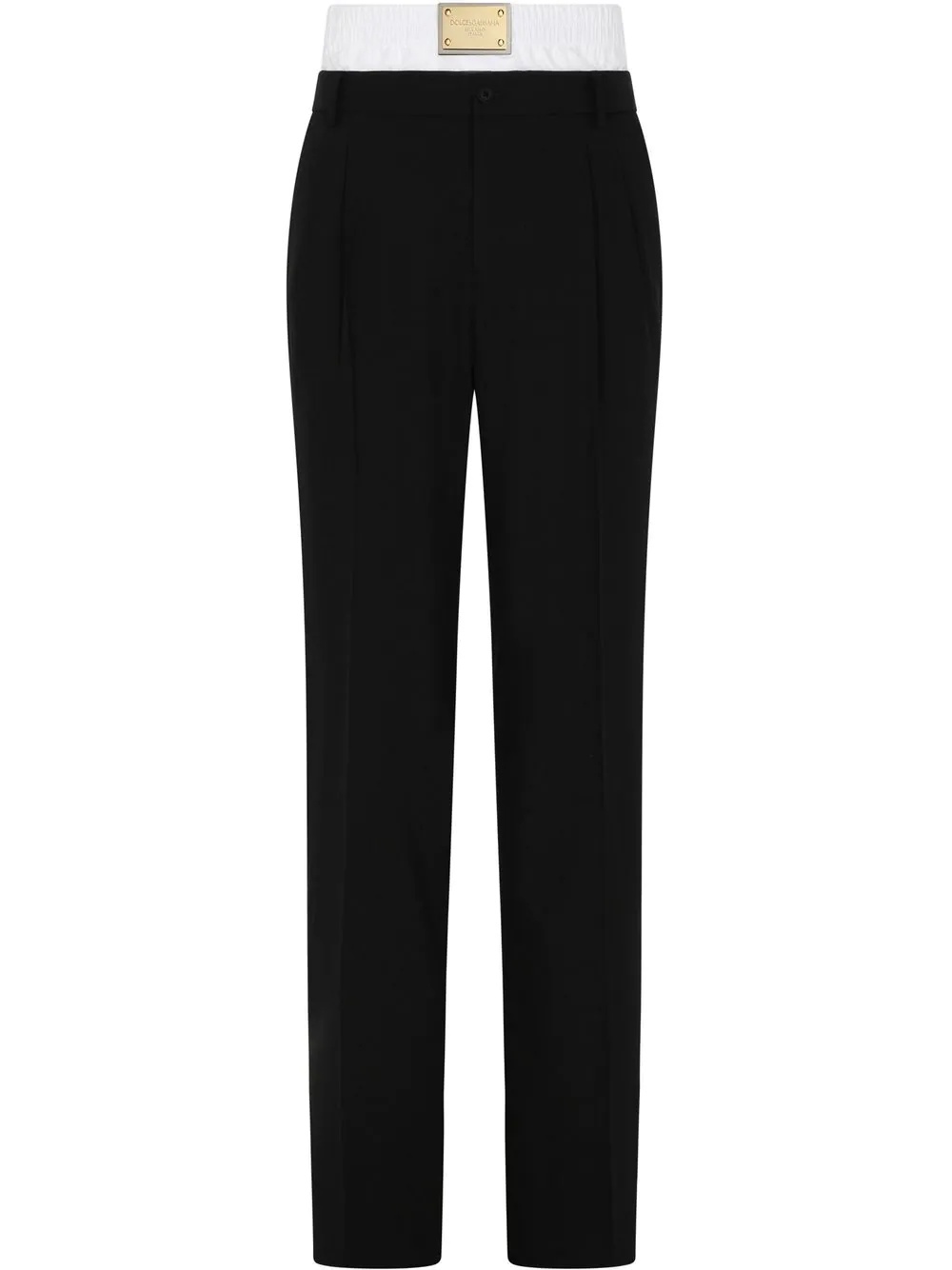 layered-waistband straight leg trousers - 1