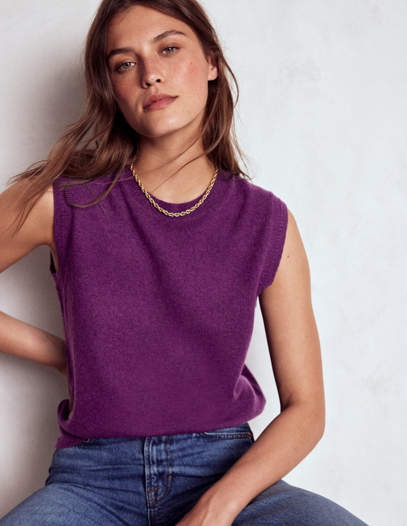 Eva Cashmere Vest-Plum Melange - 1