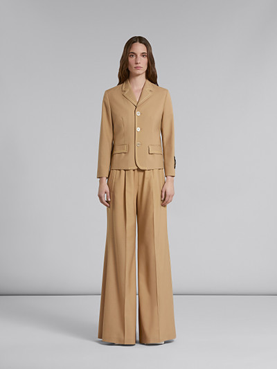Marni BEIGE FLARED WOOL TROUSERS WITH LOGO WAIST outlook