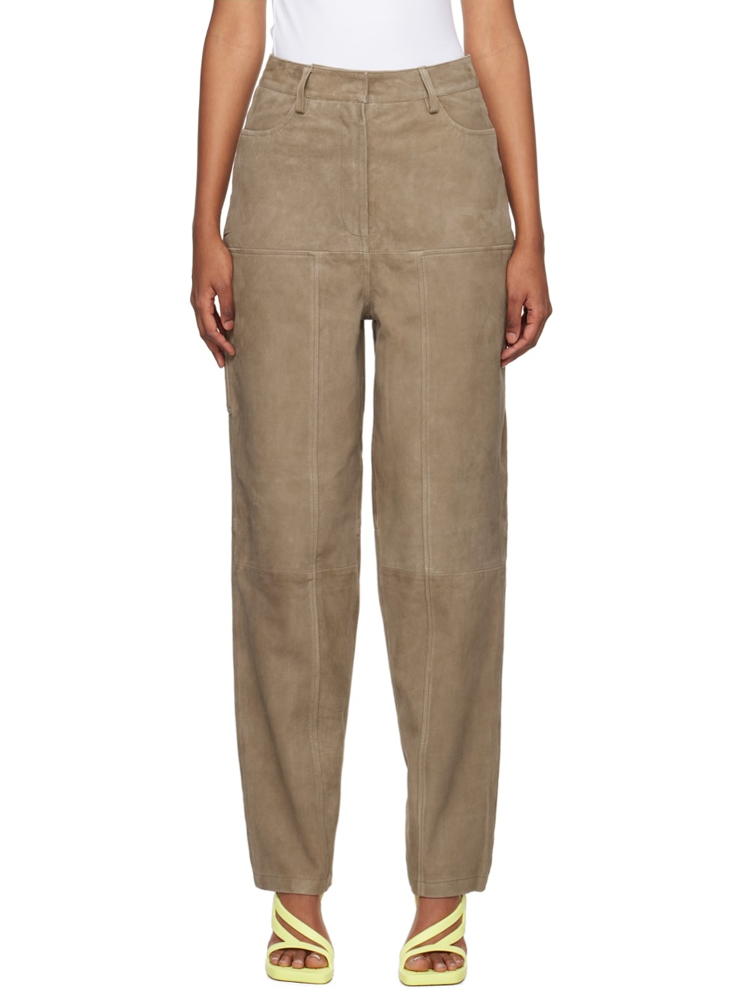 Brown Tapered Leather Pants - 1