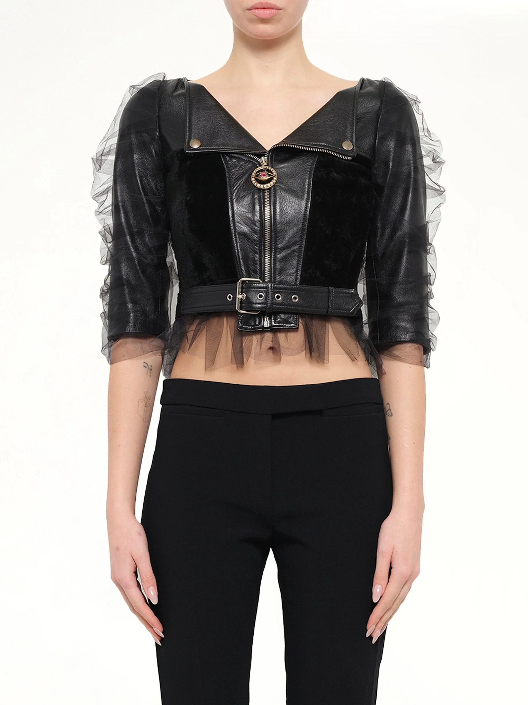 Leather Jacket with Tulle - 1