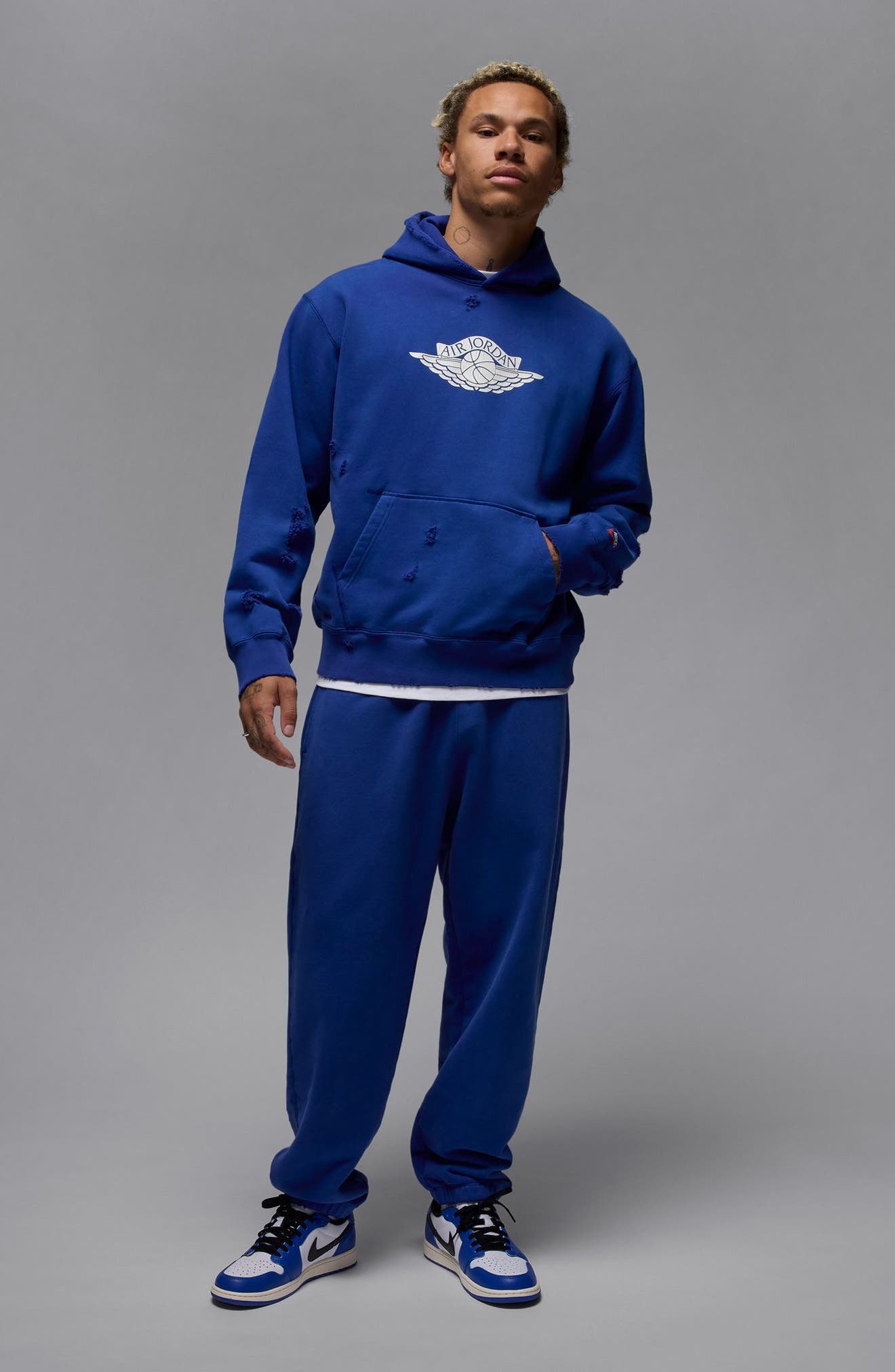 Jordan Rare Air Oversize Distressed Pullover Hoodie in Deep Royal at Nordstrom - 5