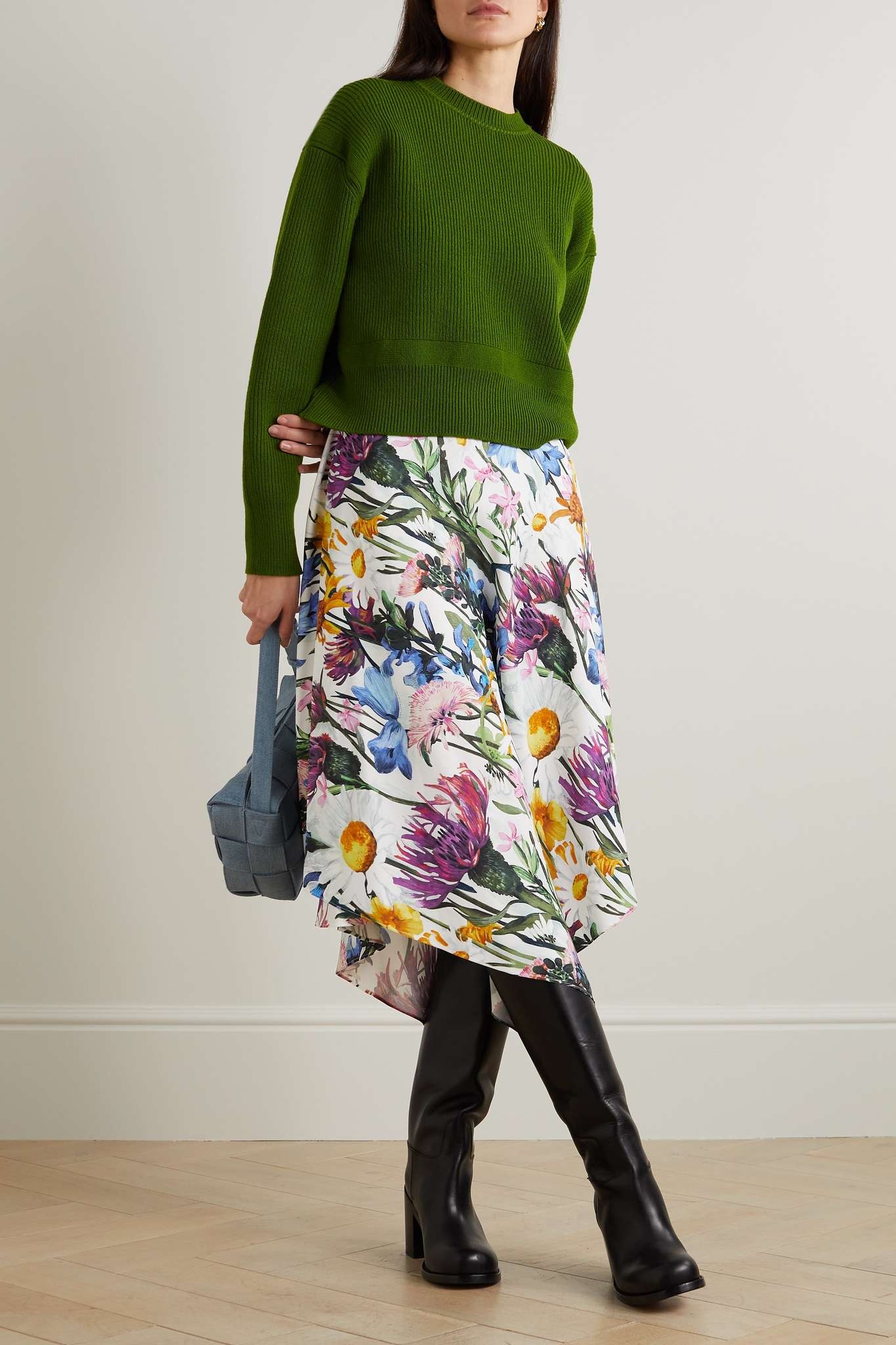 Asymmetric floral-print crepe de chine midi skirt - 2